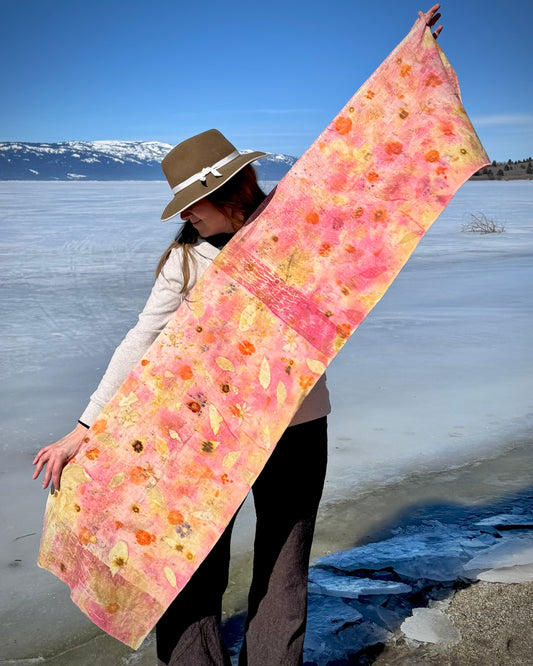 Garden bouquet & Cochineal | Eco-printed | Merino Wool | Shawl