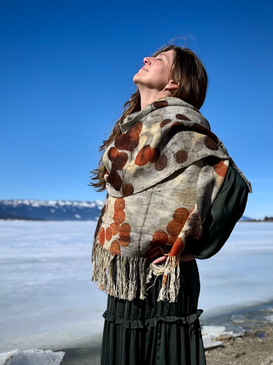 Handwoven Alpaca Shawl | Eucalyptus Eco-print | Fair Trade Bolivian Wrap #2