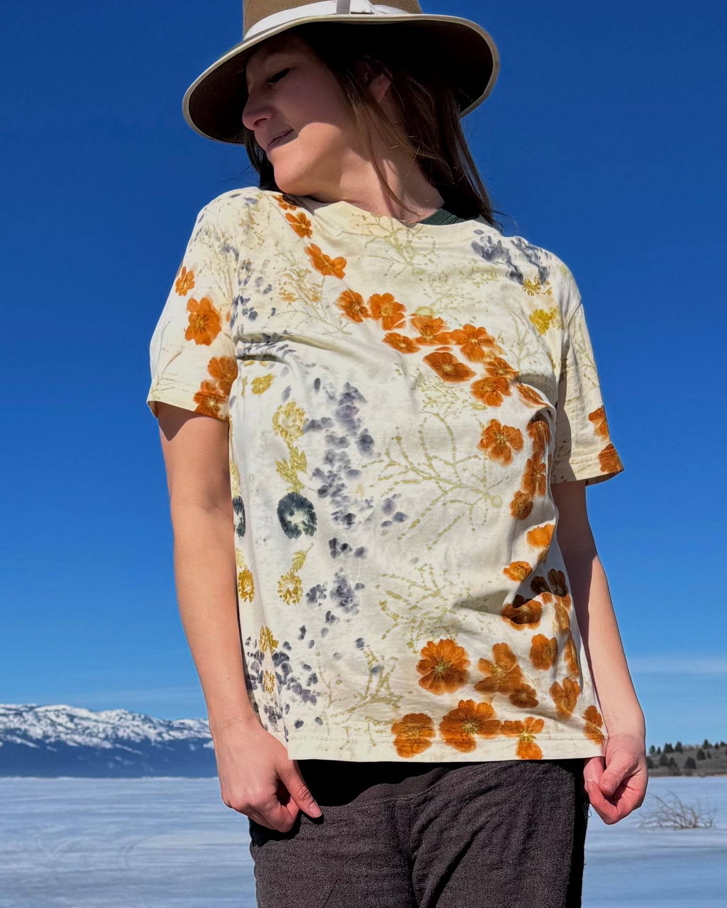 Tango Cosmo, Hopi Sunflower seed, and Dyers Chamomile | Eco-printed | Organic | Fair Trade Cotton