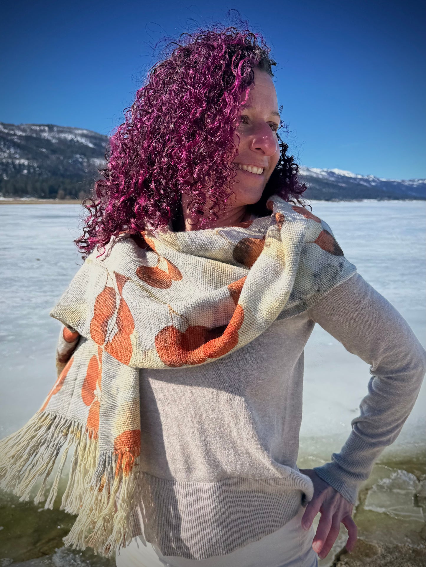 Handwoven Alpaca Shawl | Eucalyptus Eco-print | Fair Trade Bolivian Wrap #2