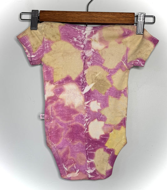 Cochineal | Tulip Tree Leaves | Eco-printed | 6-9 Month Onesie |100% Organic cotton