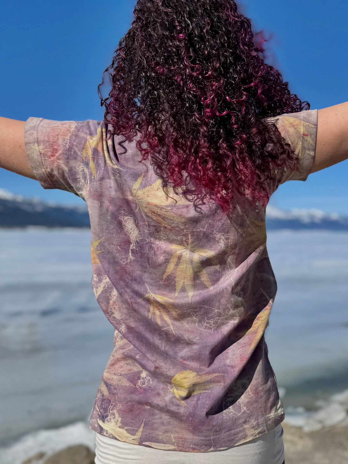 Hemp leaves, Usnea, Logwood,  Sappenwood | Eco-printed | Fair Trade  | Organic T-Shirt. | Unisex |Size Small