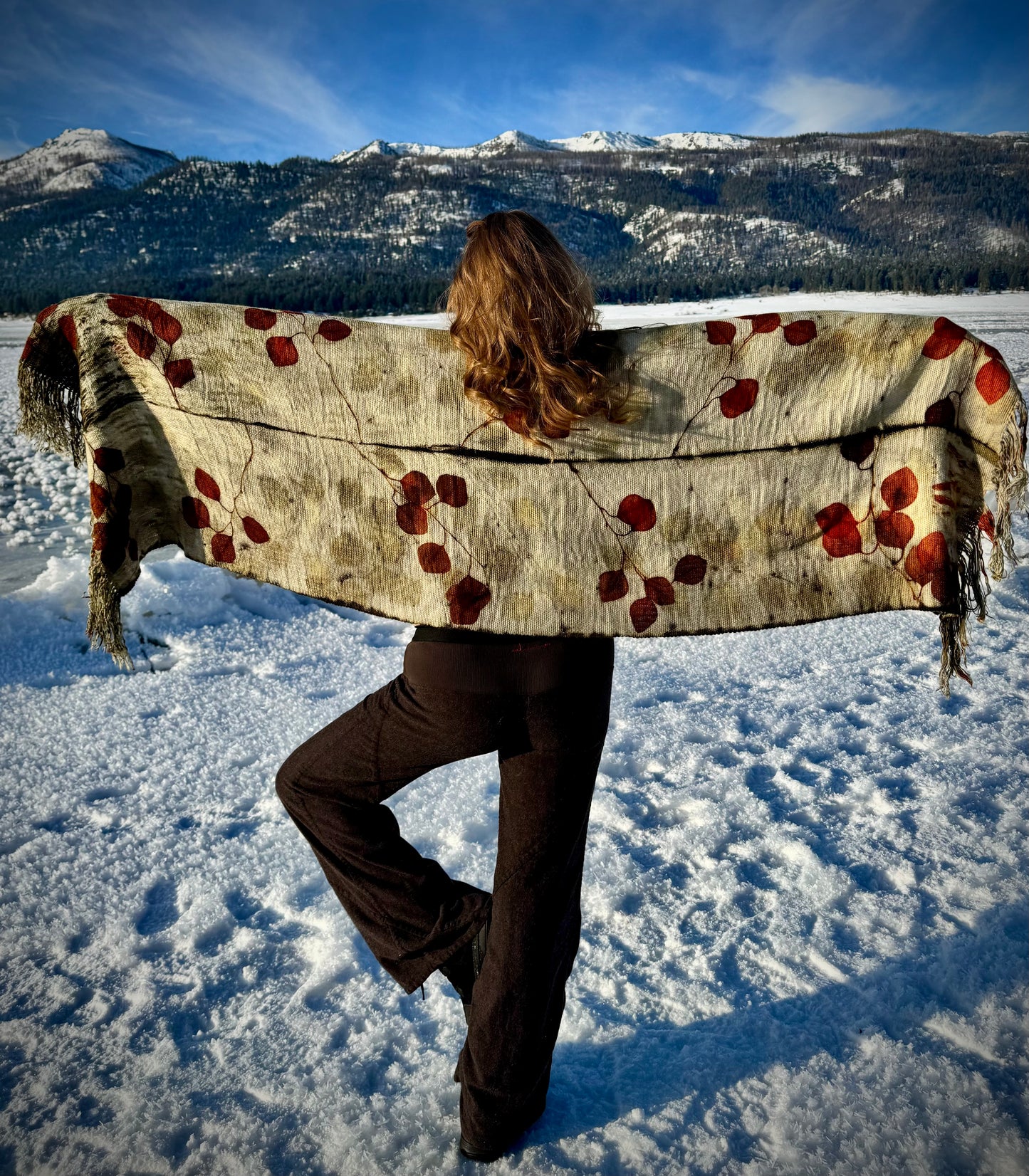 Handwoven Alpaca Shawl – Eucalyptus Eco-Print | Fair Trade Botanical Wrap #1