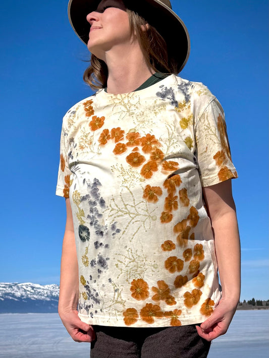 Tango Cosmo, Hopi Sunflower seed, and Dyers Chamomile | Eco-printed | Organic | Fair Trade Cotton