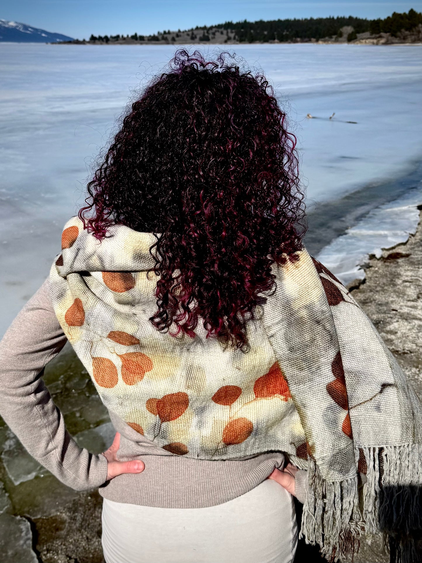 Handwoven Alpaca Shawl | Eucalyptus Eco-print | Fair Trade Bolivian Wrap #2