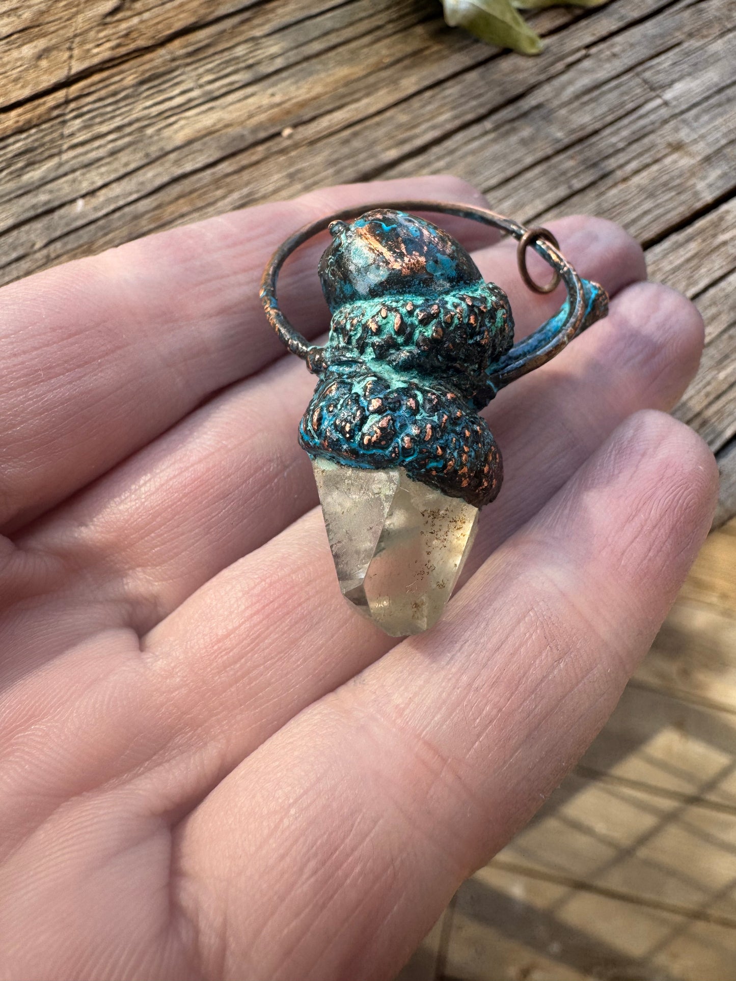 Acorn w/ Quartz | Electroformed Copper Pendant