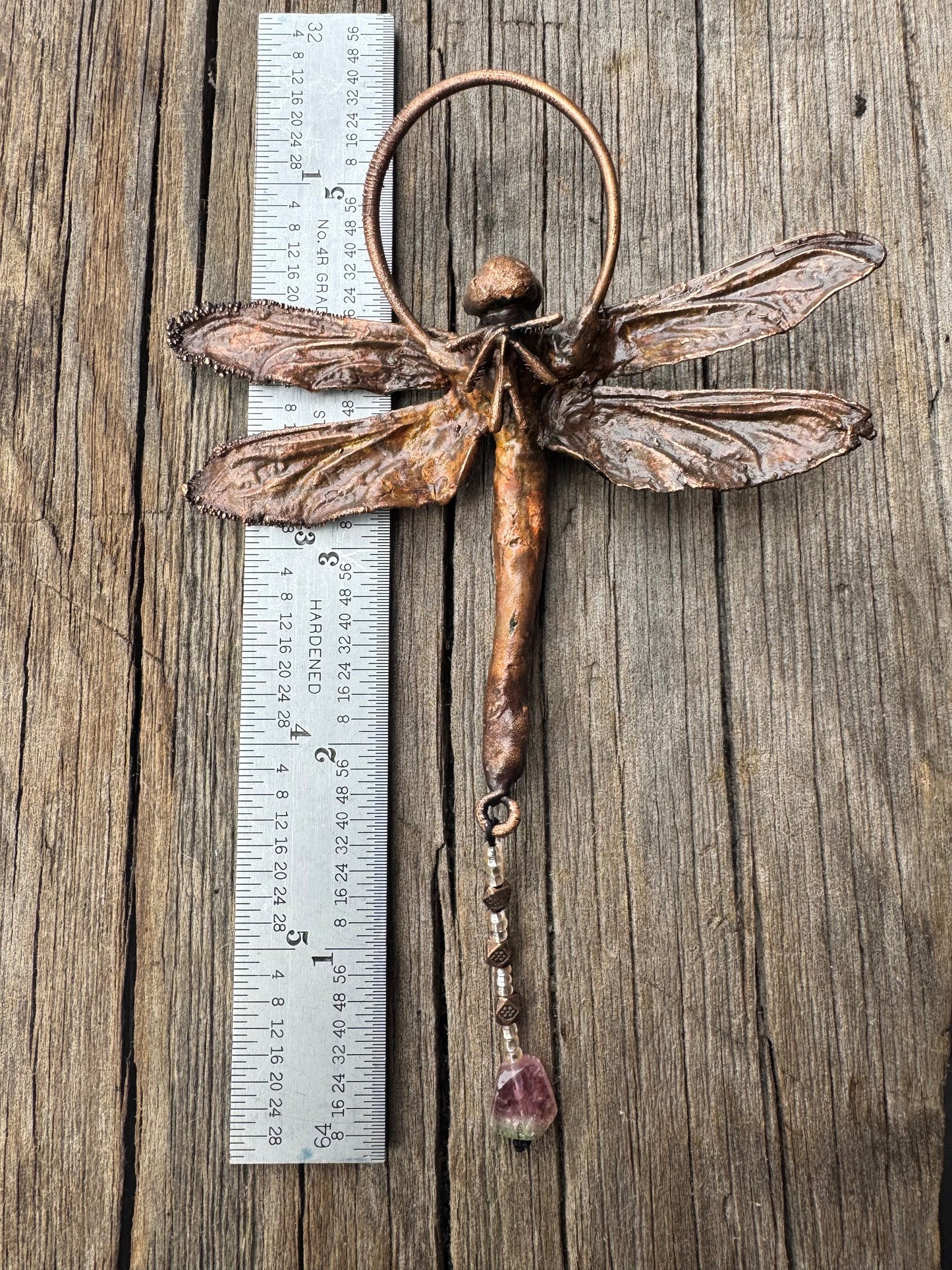 Real Dragonfly | Wall Hanging | Moonstone, Sugilite & Watermelon Tourmaline| Copper Electroformed