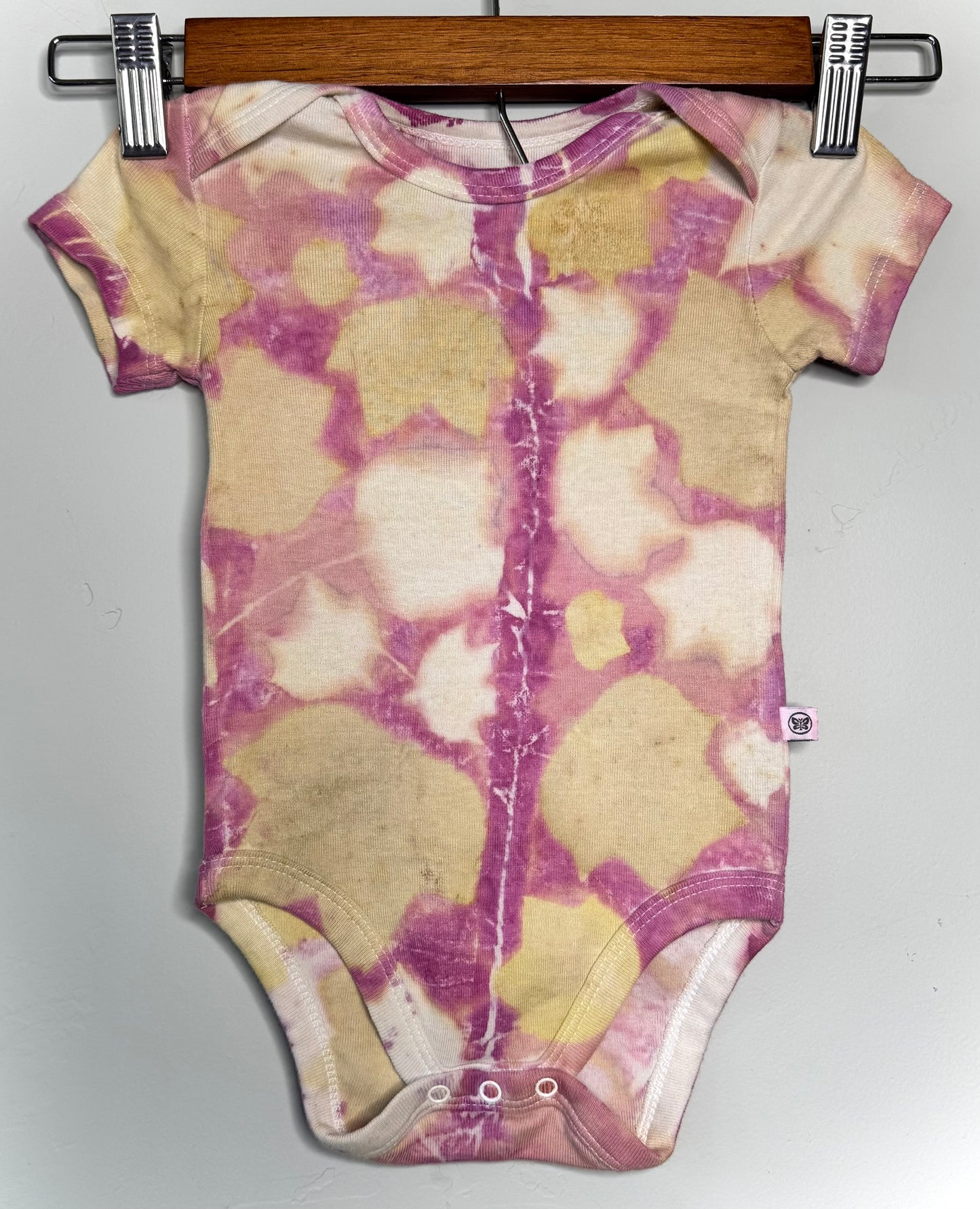 Cochineal | Tulip Tree Leaves | Eco-printed | 6-9 Month Onesie |100% Organic cotton