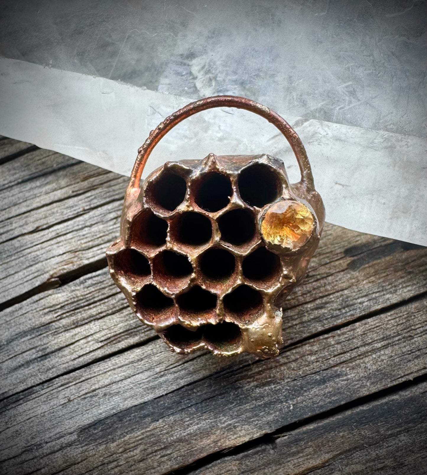 Wasp Nest w/ wasp | Citrine | Electroformed Copper Pendant