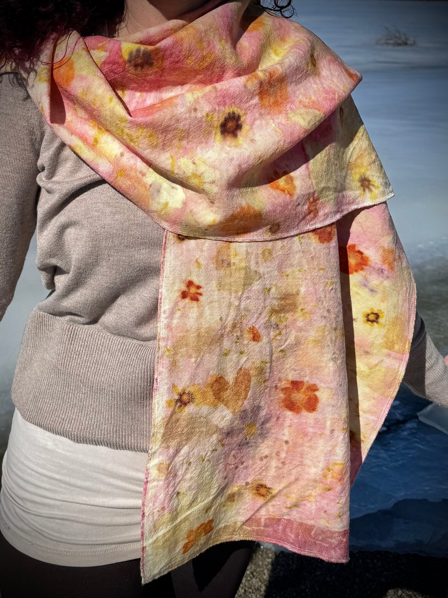 Garden bouquet & Cochineal | Eco-printed | Merino Wool | Shawl