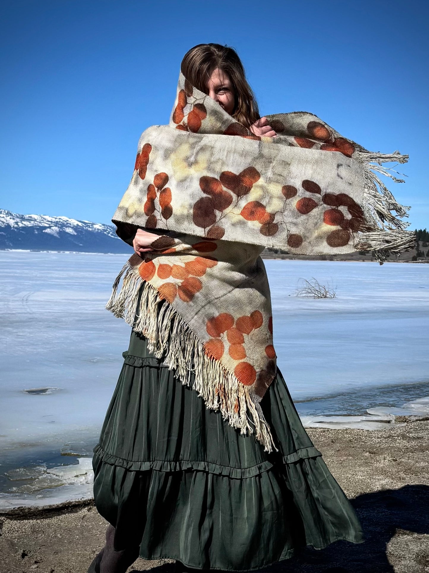Handwoven Alpaca Shawl | Eucalyptus Eco-print | Fair Trade Bolivian Wrap #2