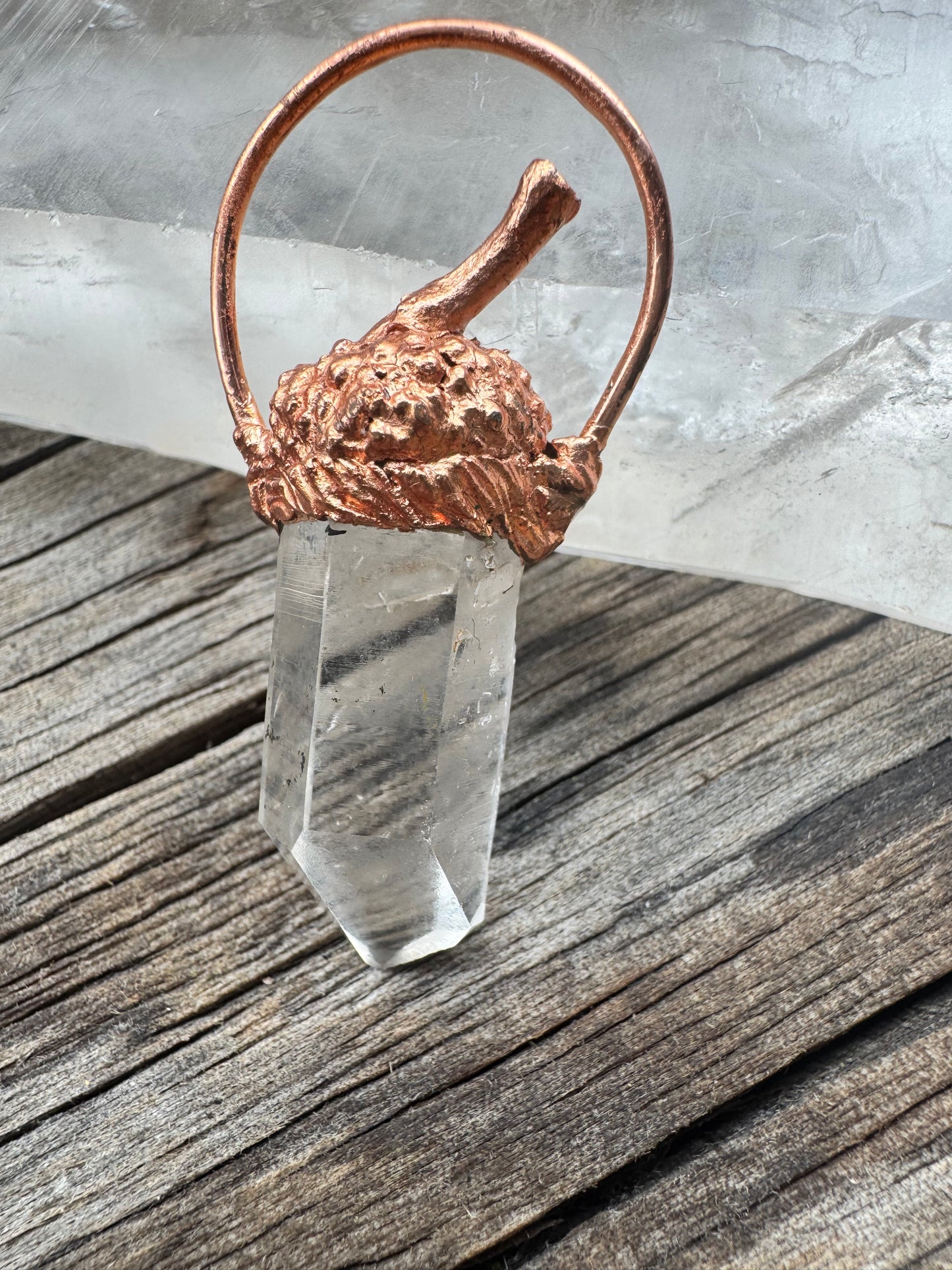 Acorn Electroformed Pendant with Quartz Crystal