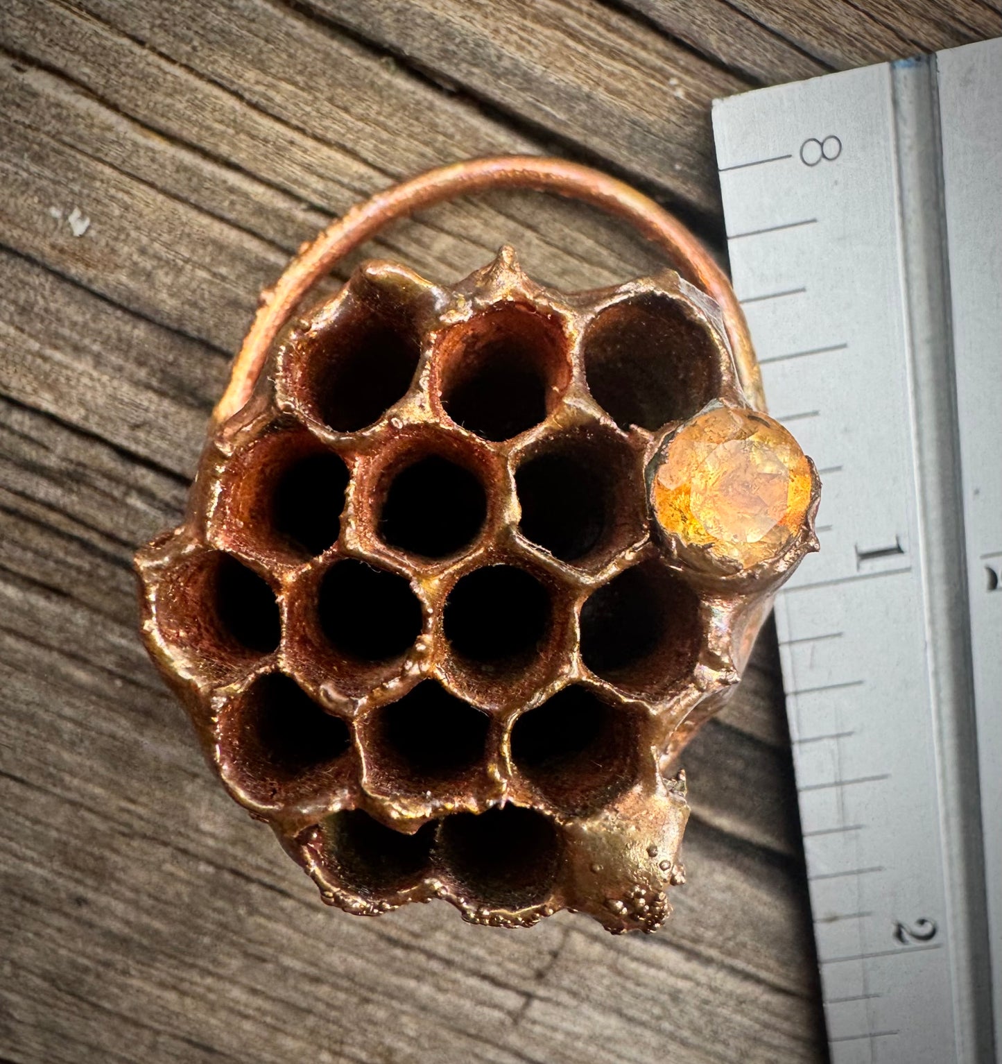 Wasp Nest w/ wasp | Citrine | Electroformed Copper Pendant