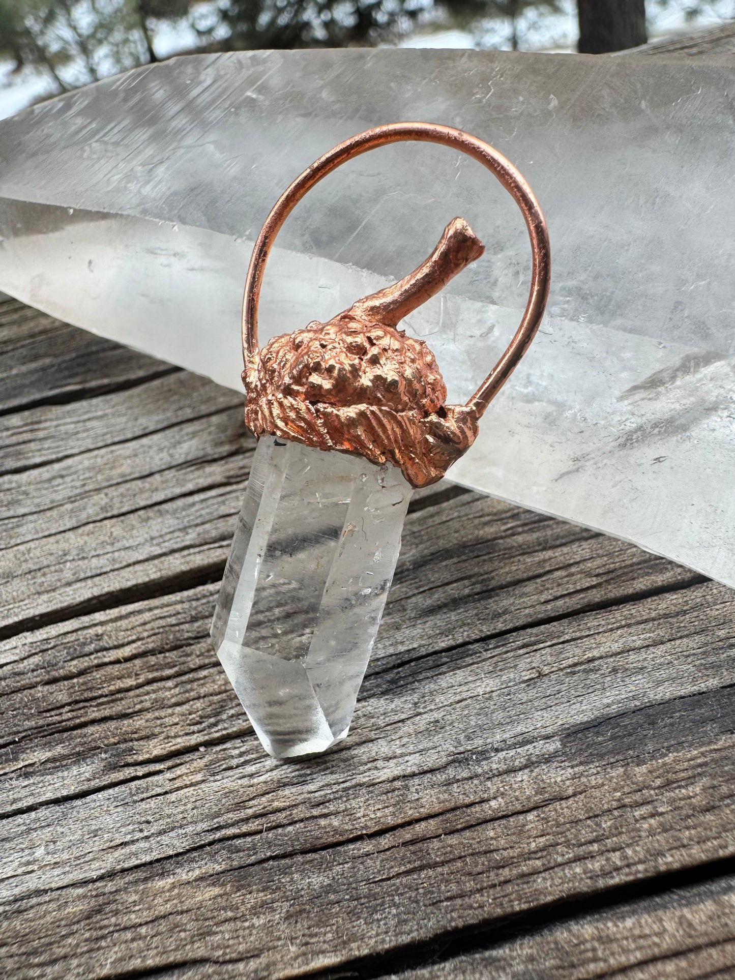 Acorn Electroformed Pendant with Quartz Crystal