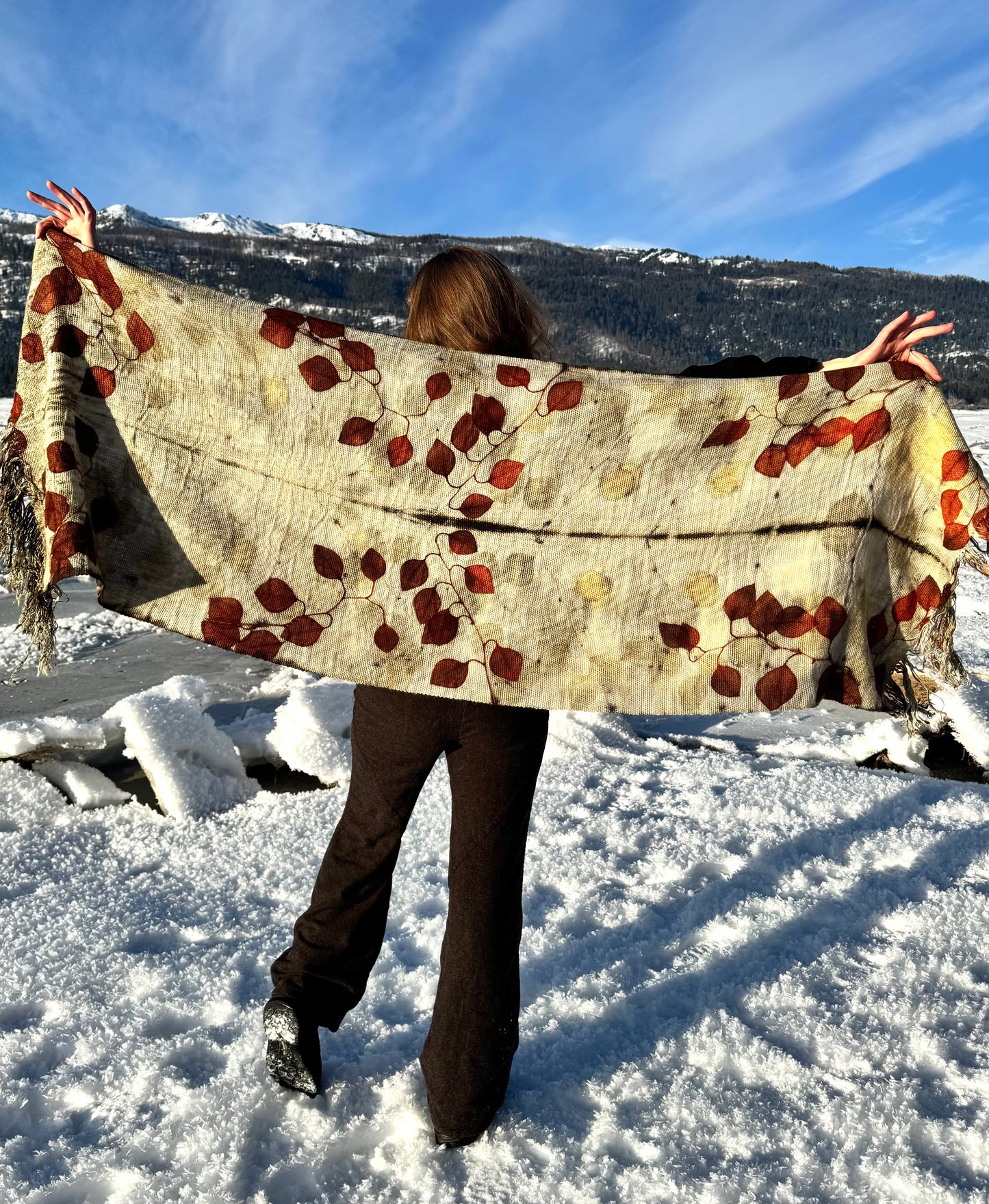 Handwoven Alpaca Shawl – Eucalyptus Eco-Print | Fair Trade Botanical Wrap #1