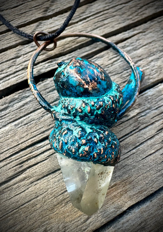 Acorn w/ Quartz | Electroformed Copper Pendant