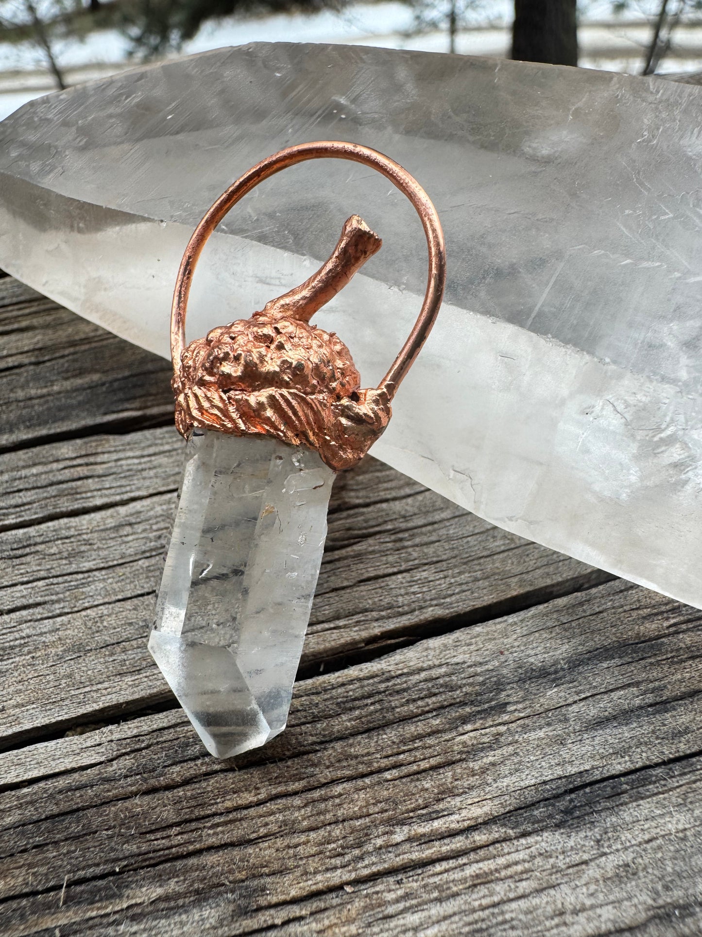 Acorn Electroformed Pendant with Quartz Crystal