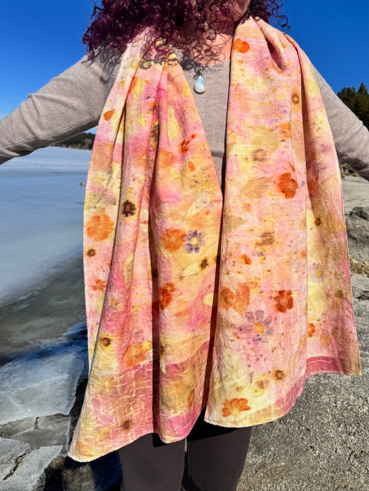 Garden bouquet & Cochineal | Eco-printed | Merino Wool | Shawl