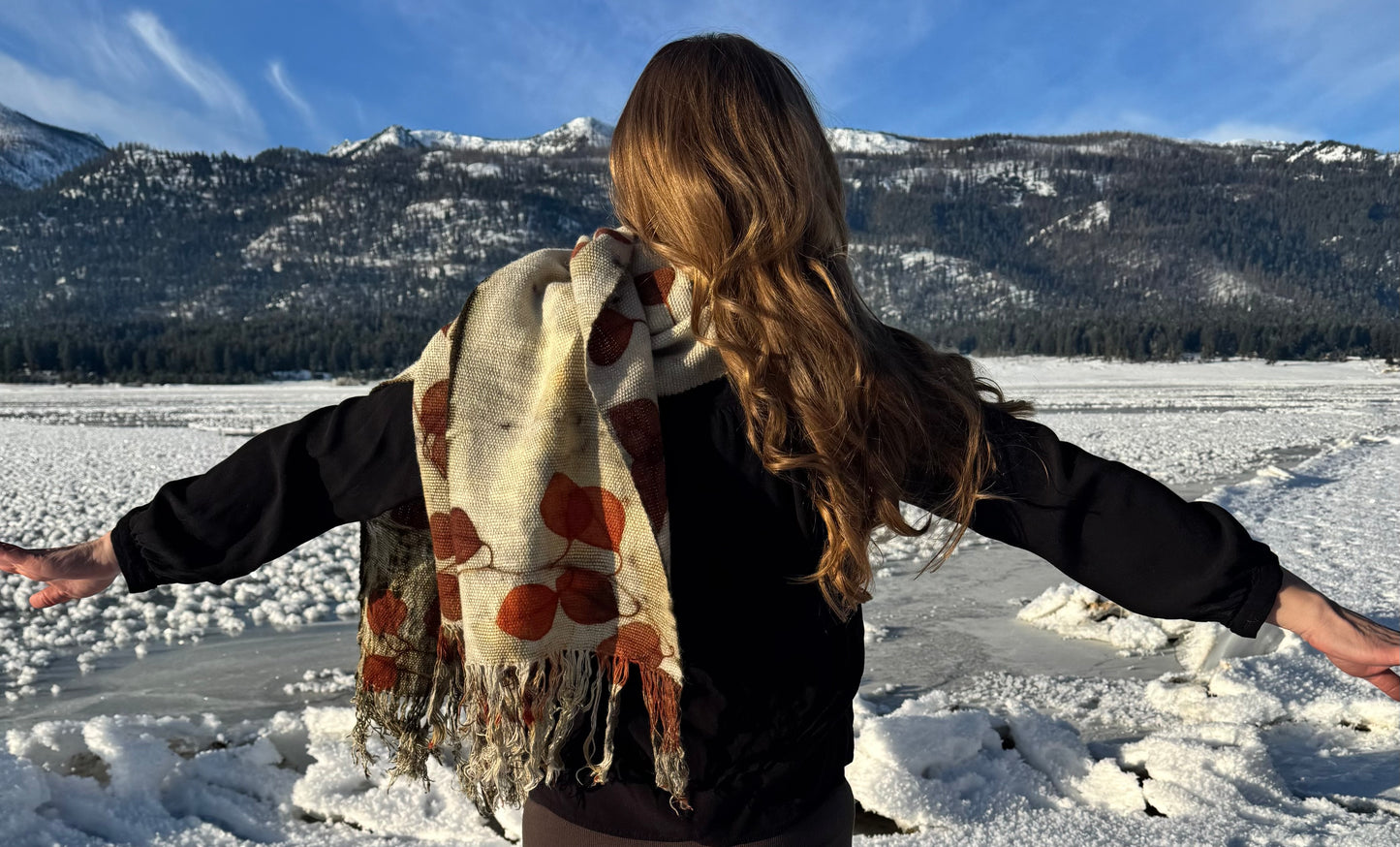 Handwoven Alpaca Shawl – Eucalyptus Eco-Print | Fair Trade Botanical Wrap #1