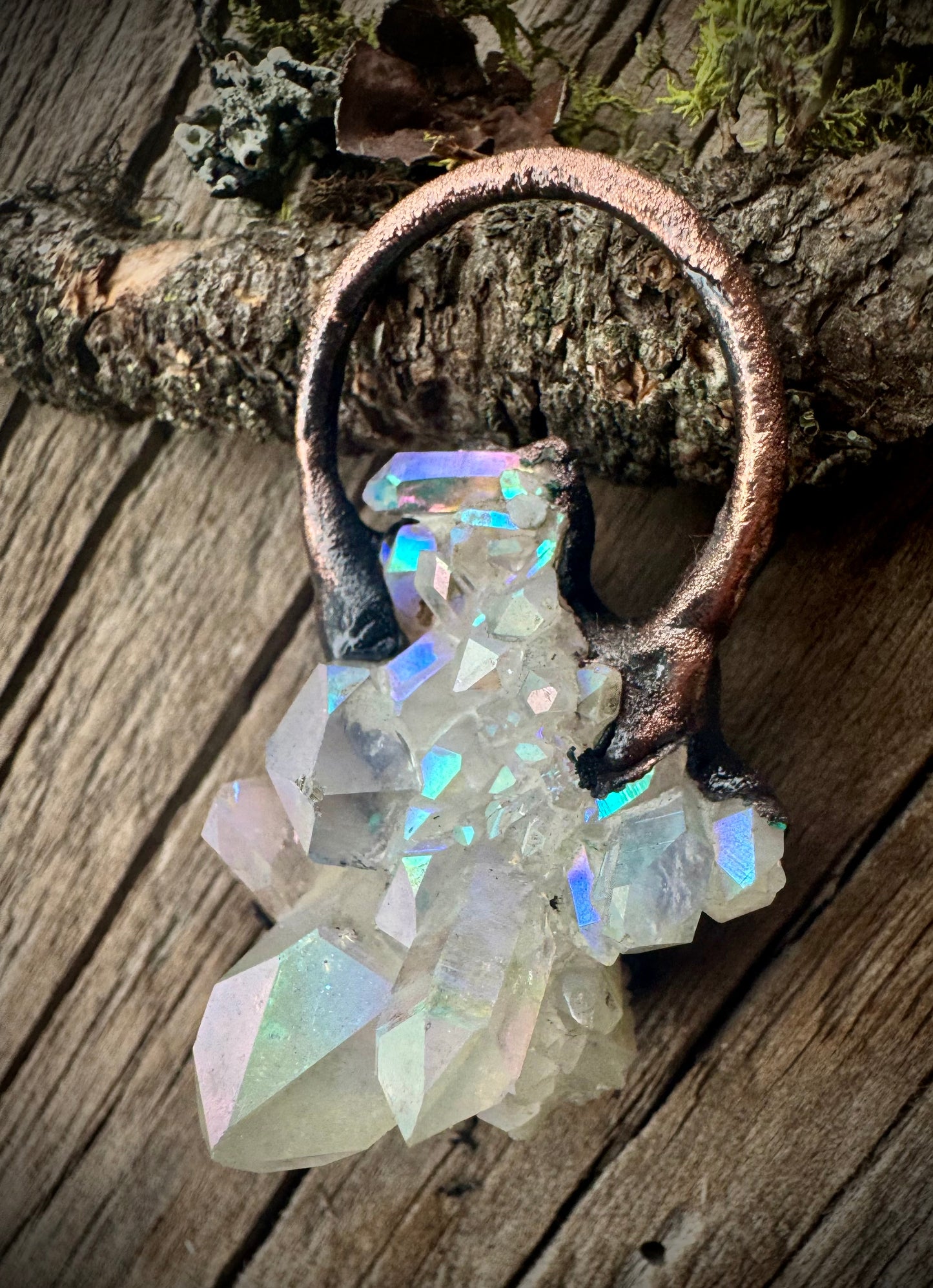 Angel Aura Quartz| Electroformed Copper Pendant | Chunky Pendant