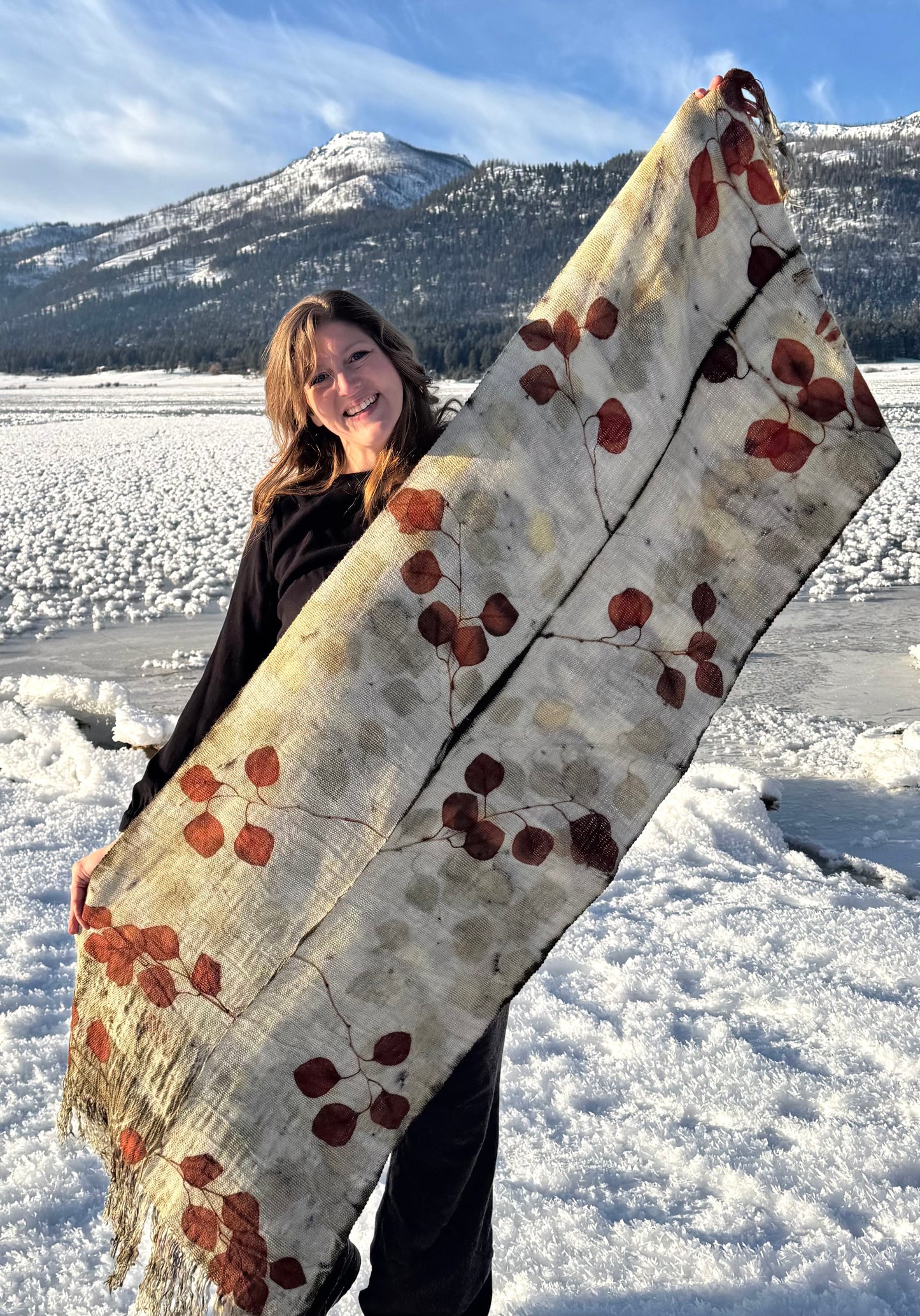 Handwoven Alpaca Shawl – Eucalyptus Eco-Print | Fair Trade Botanical Wrap #1