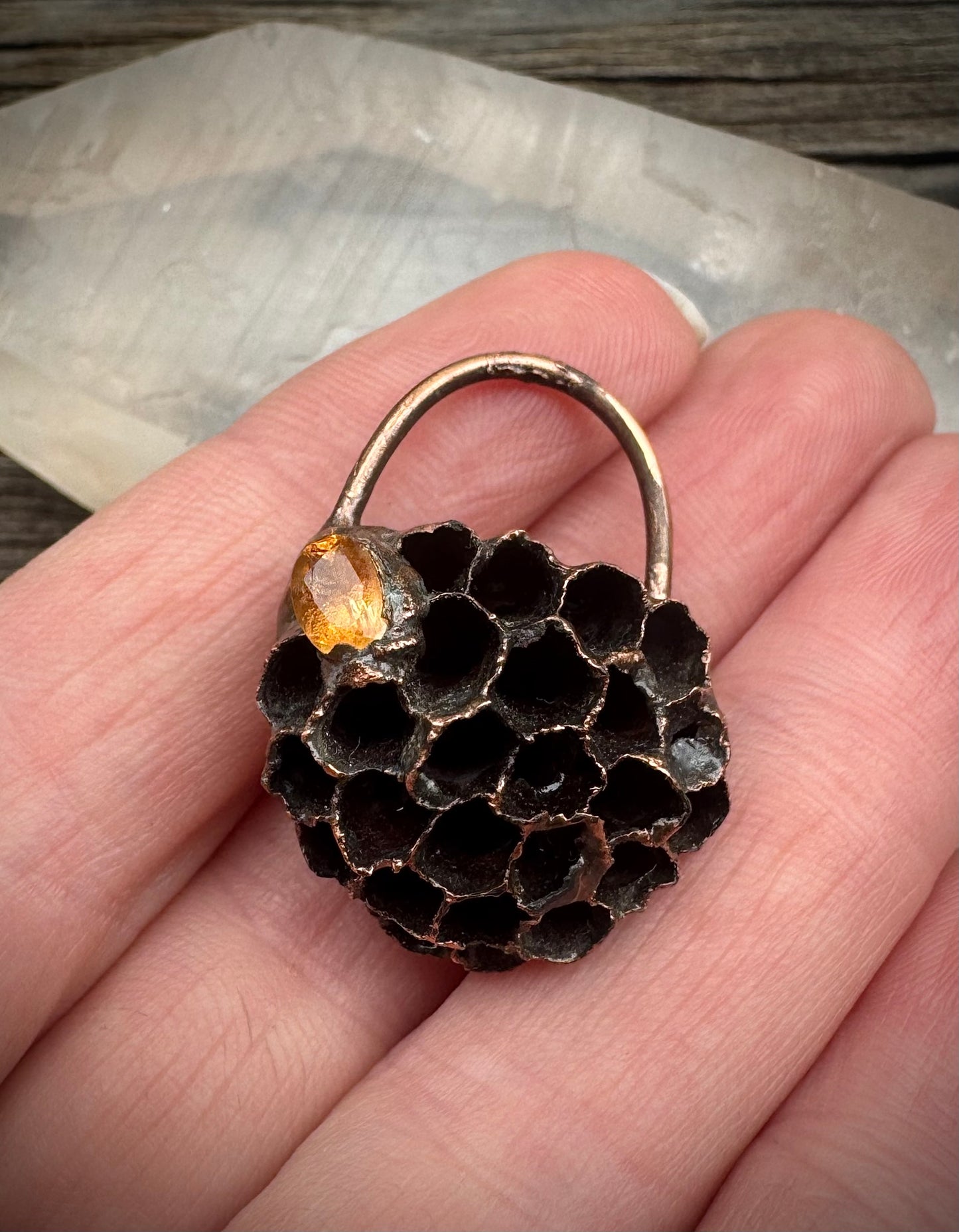 Wasp Nest  | Citrine |Electroformed Pendant