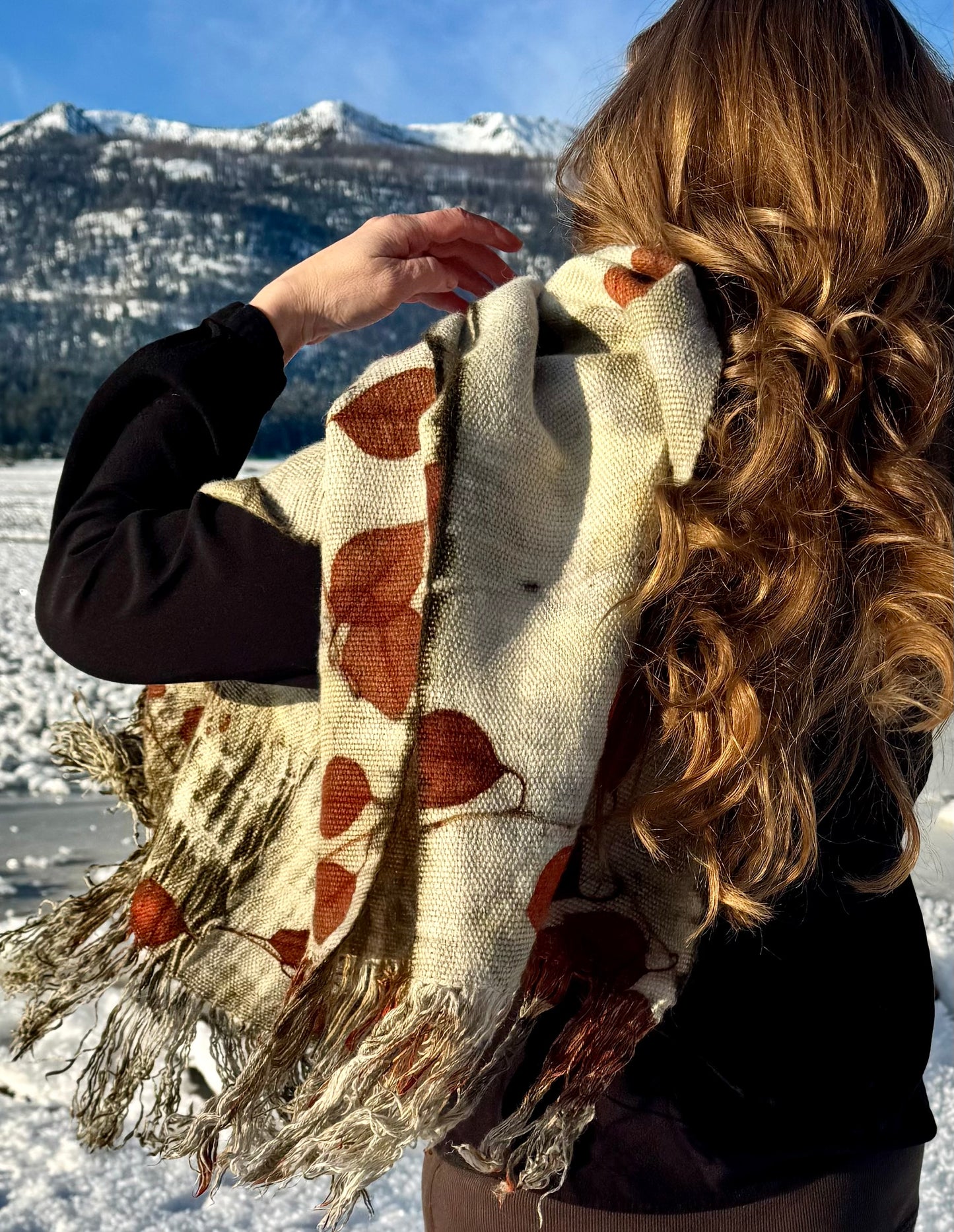 Handwoven Alpaca Shawl – Eucalyptus Eco-Print | Fair Trade Botanical Wrap #1