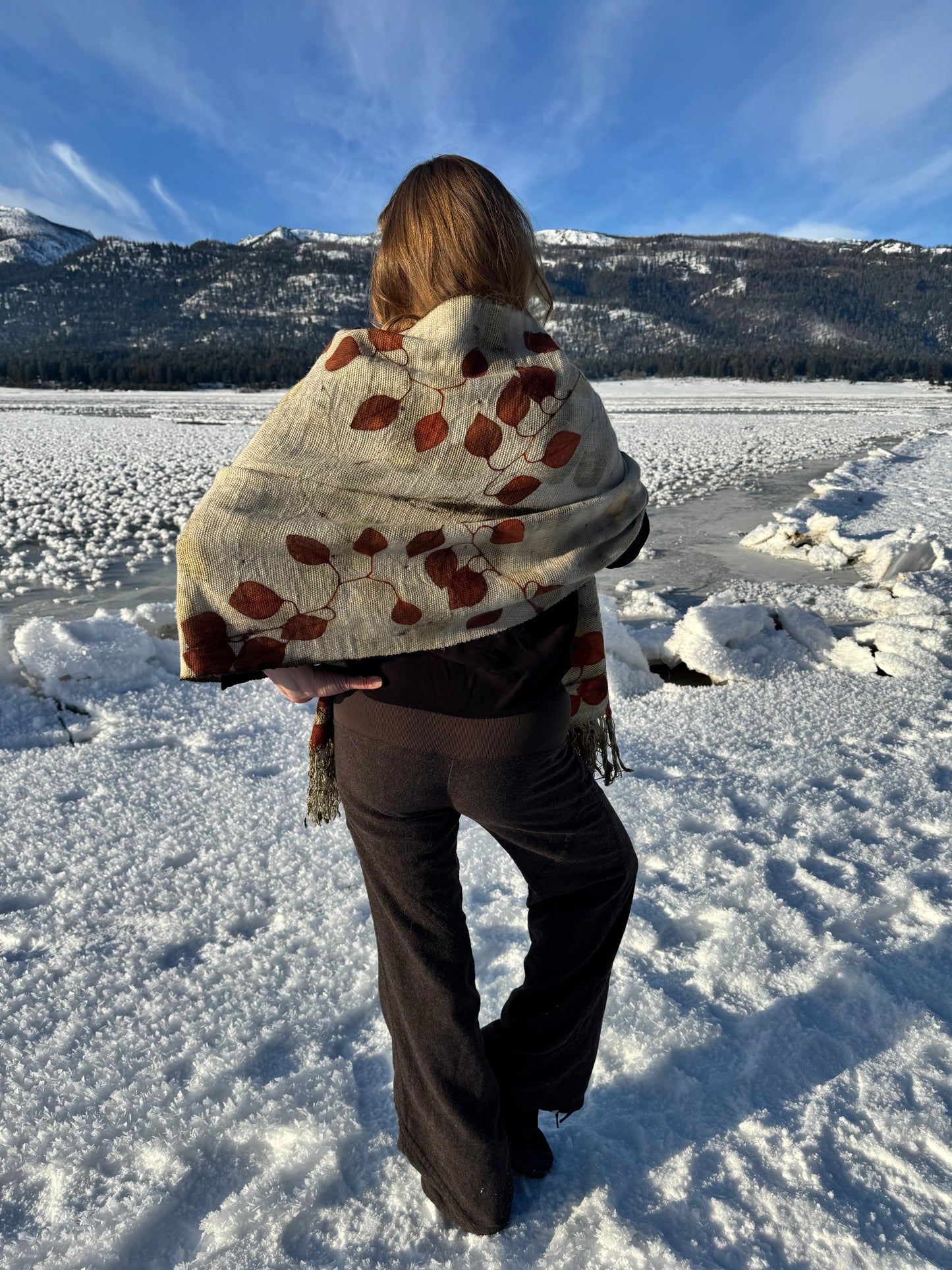 Handwoven Alpaca Shawl – Eucalyptus Eco-Print | Fair Trade Botanical Wrap #1