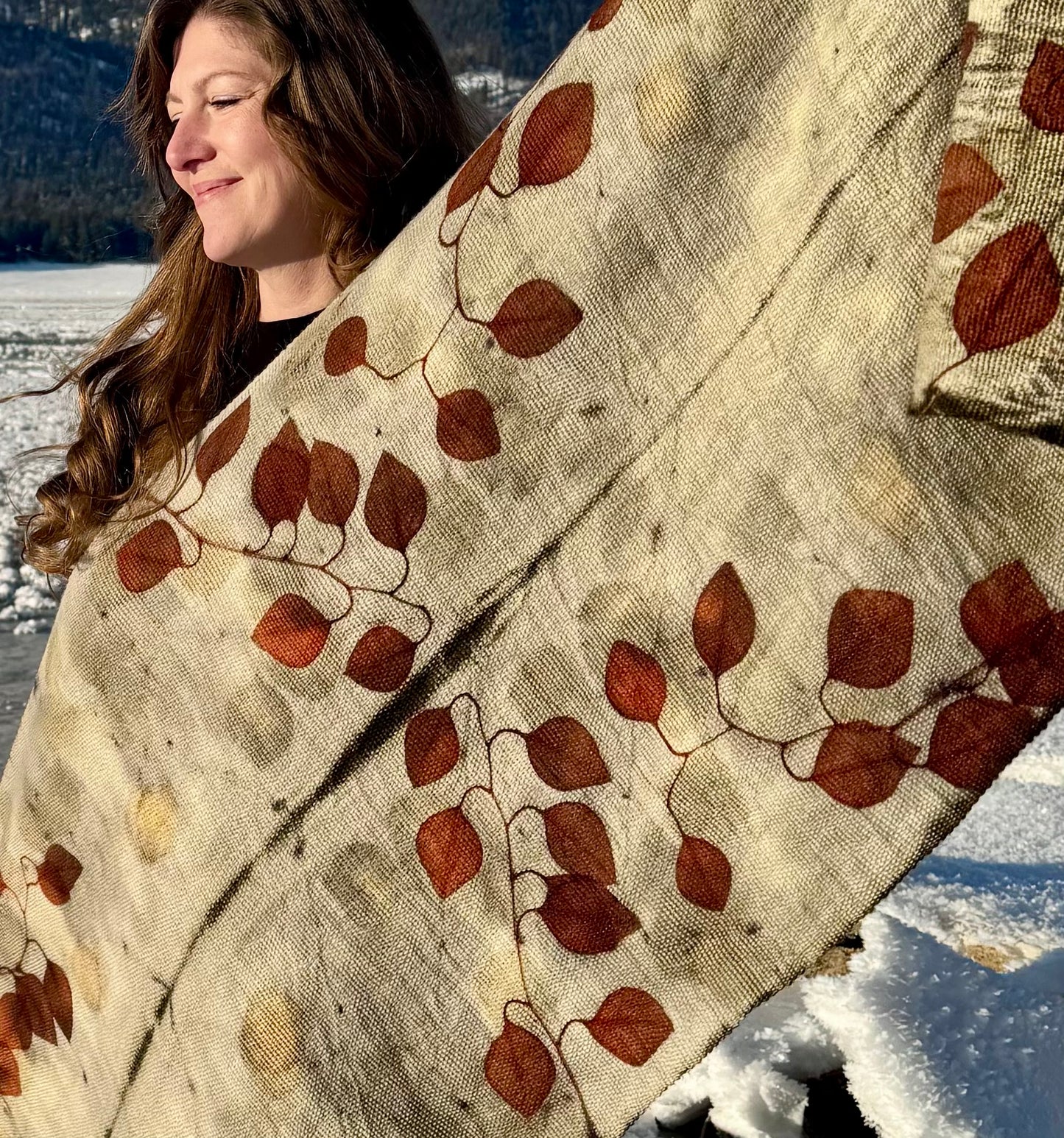 Handwoven Alpaca Shawl – Eucalyptus Eco-Print | Fair Trade Botanical Wrap #1