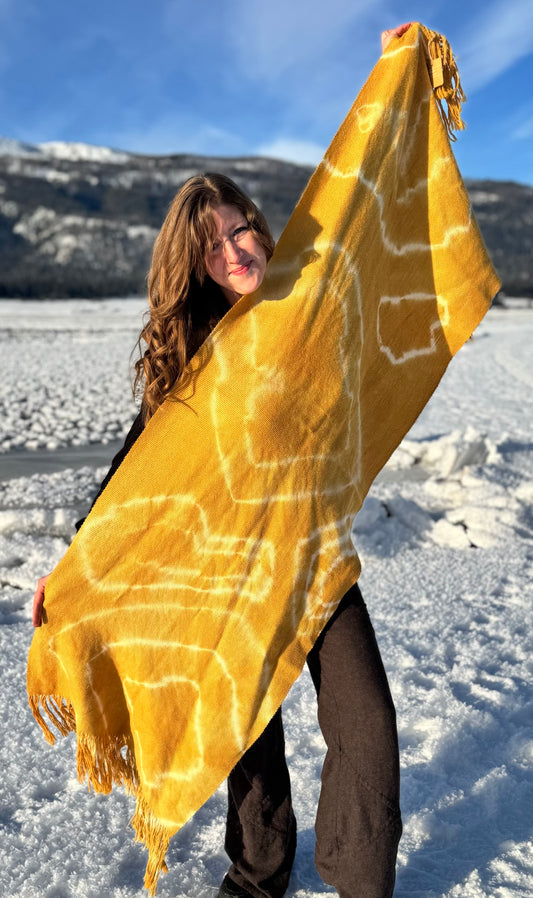 Handwoven Alpaca Shawl —Botanically Dyed with Coreopsis | Fair Trade Botanical Wrap