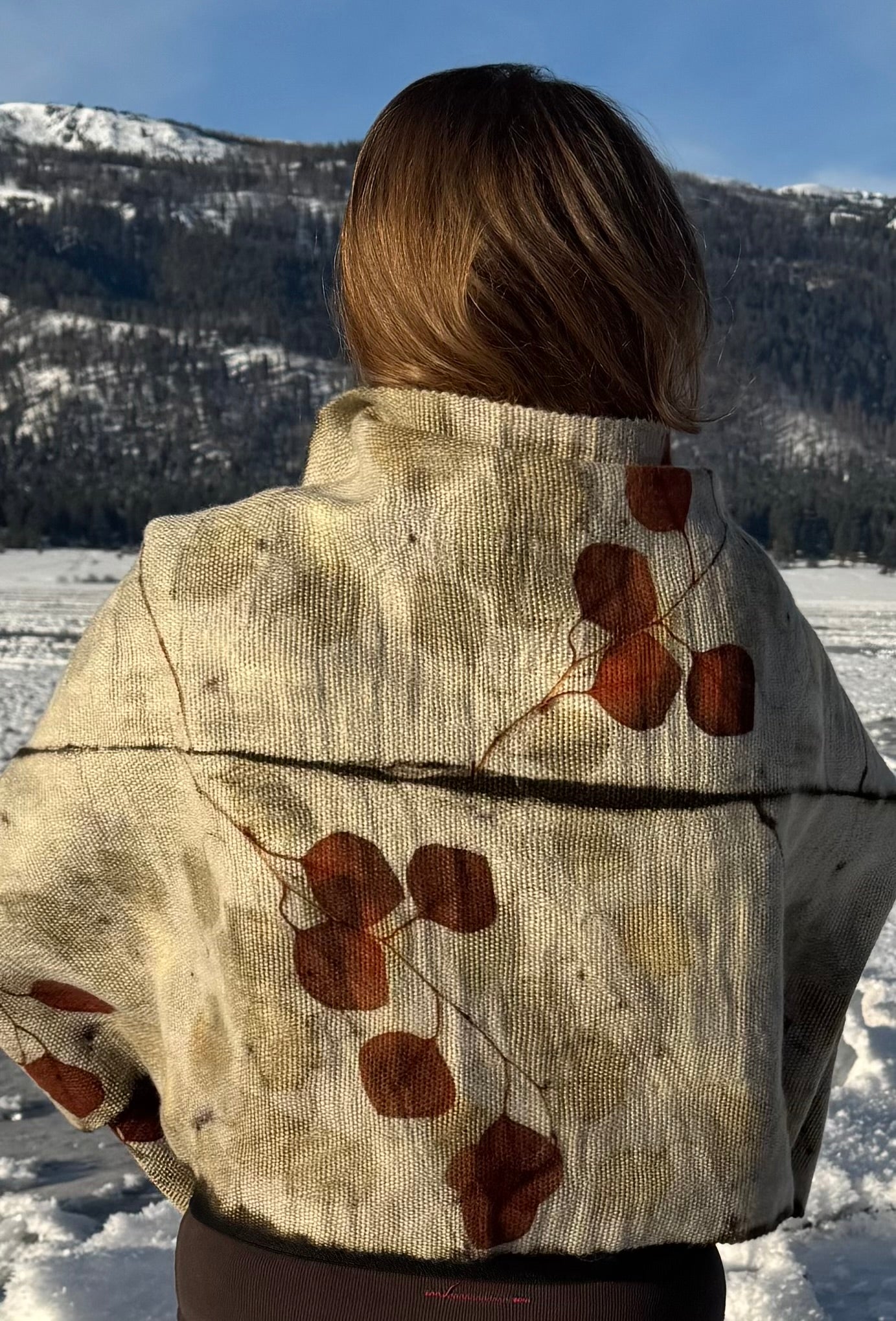 Handwoven Alpaca Shawl – Eucalyptus Eco-Print | Fair Trade Botanical Wrap #1