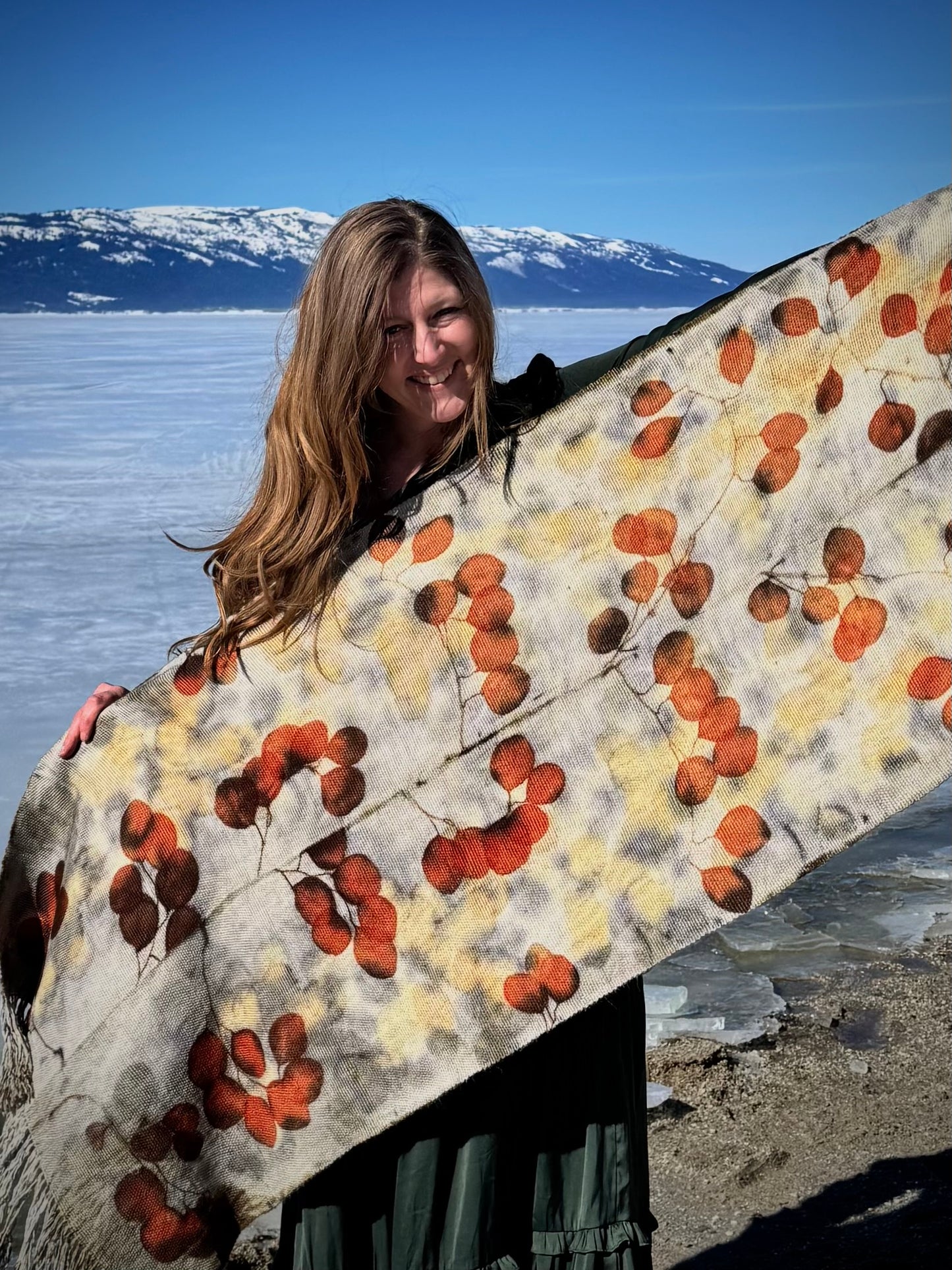 Handwoven Alpaca Shawl | Eucalyptus Eco-print | Fair Trade Bolivian Wrap #2