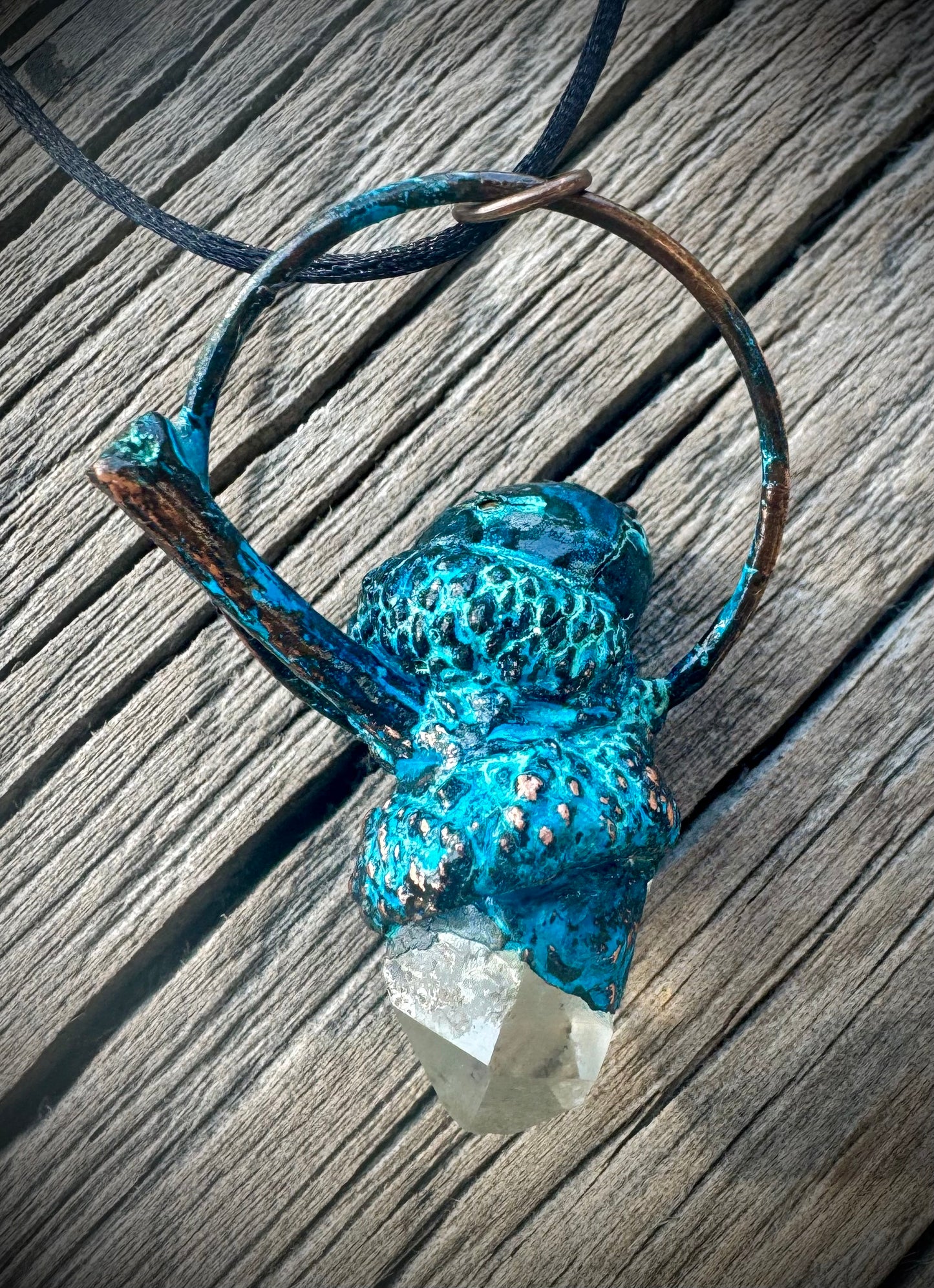 Acorn w/ Quartz | Electroformed Copper Pendant