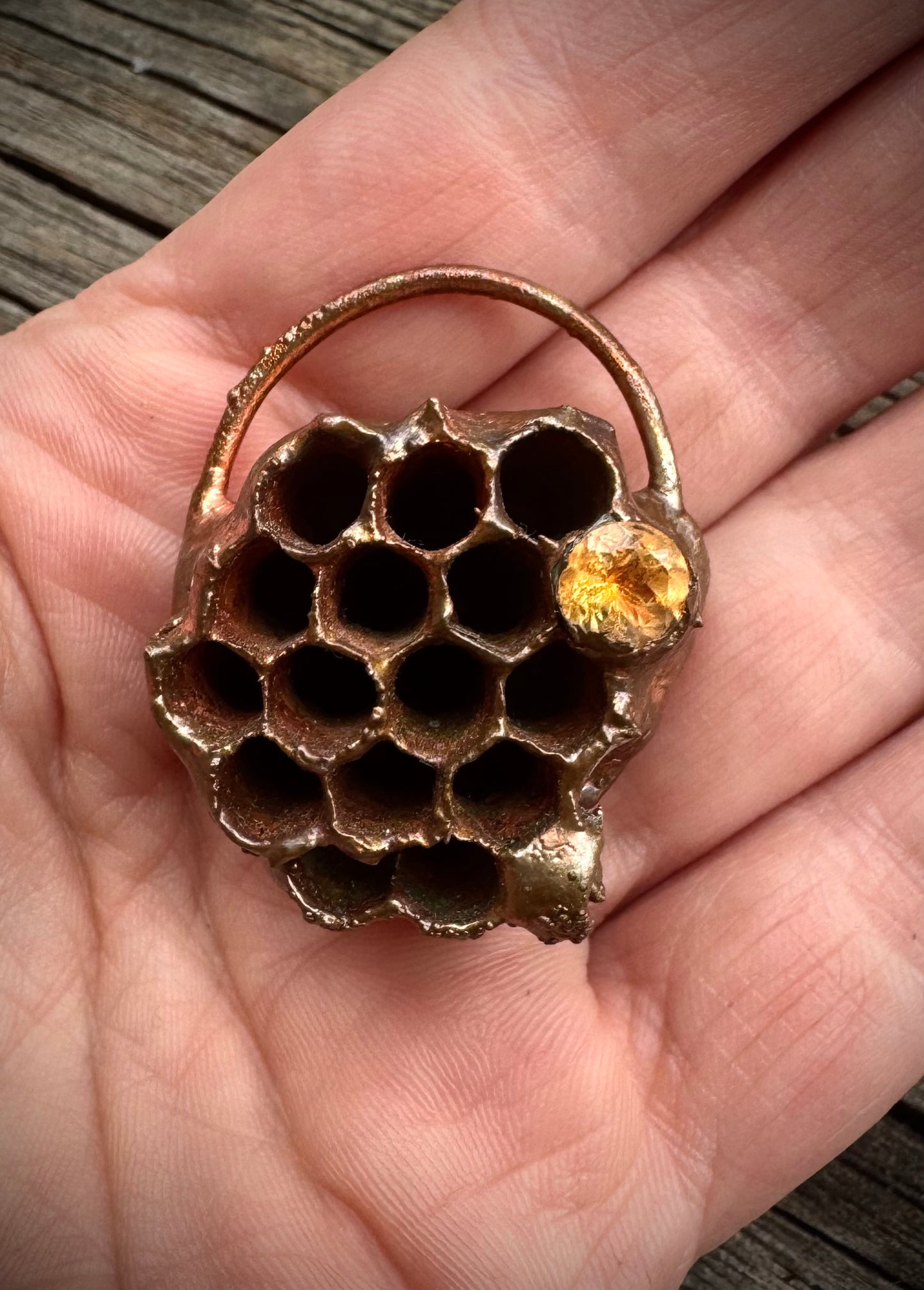 Wasp Nest w/ wasp | Citrine | Electroformed Copper Pendant