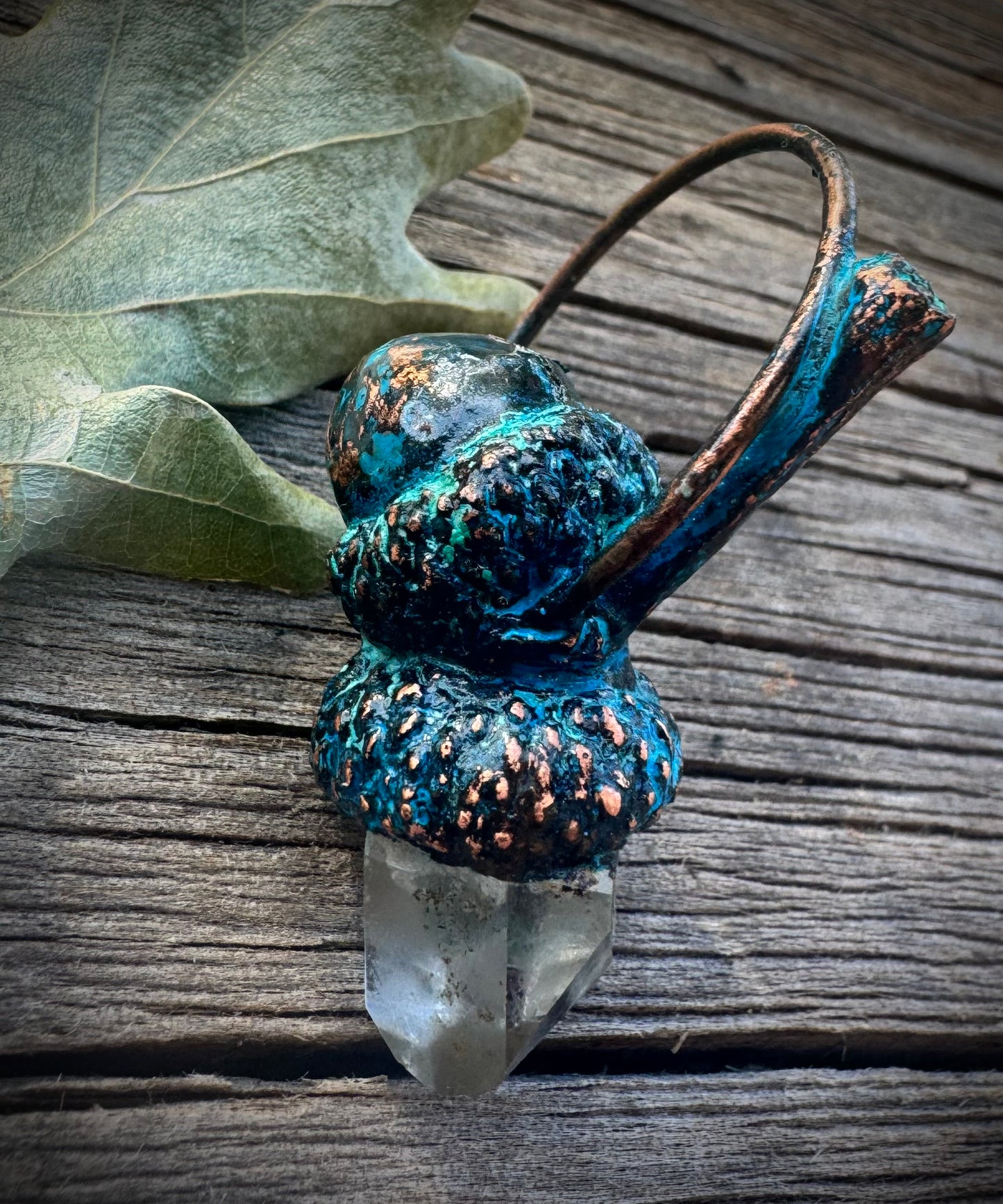 Acorn w/ Quartz | Electroformed Copper Pendant