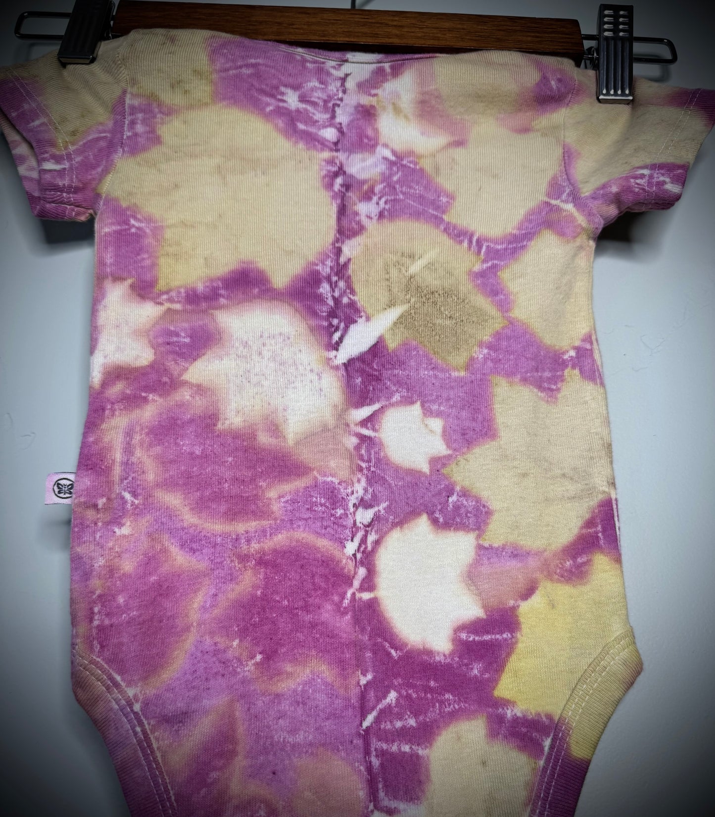 Cochineal | Tulip Tree Leaves | Eco-printed | 6-9 Month Onesie |100% Organic cotton