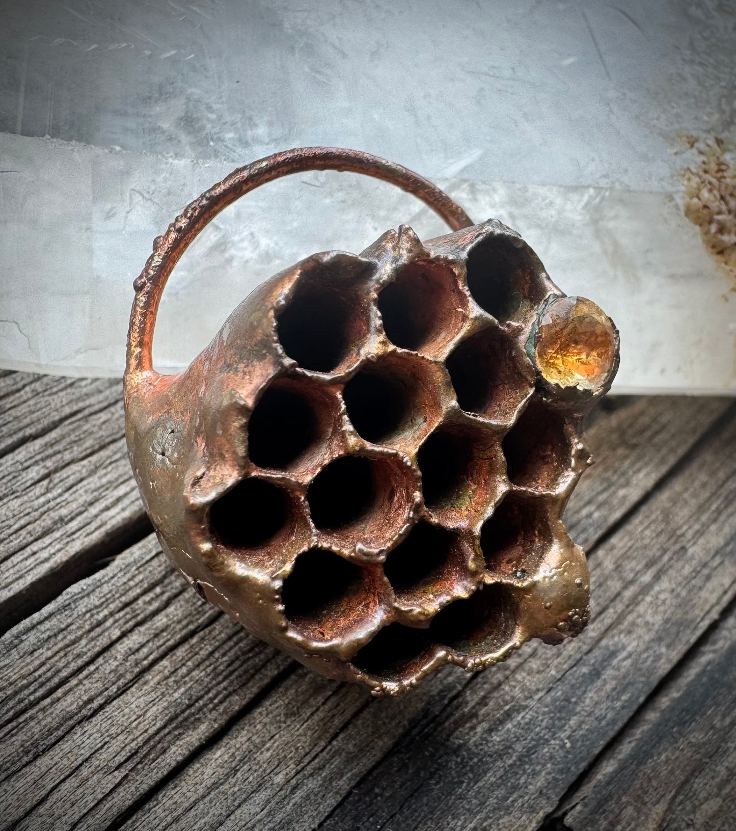Wasp Nest w/ wasp | Citrine | Electroformed Copper Pendant