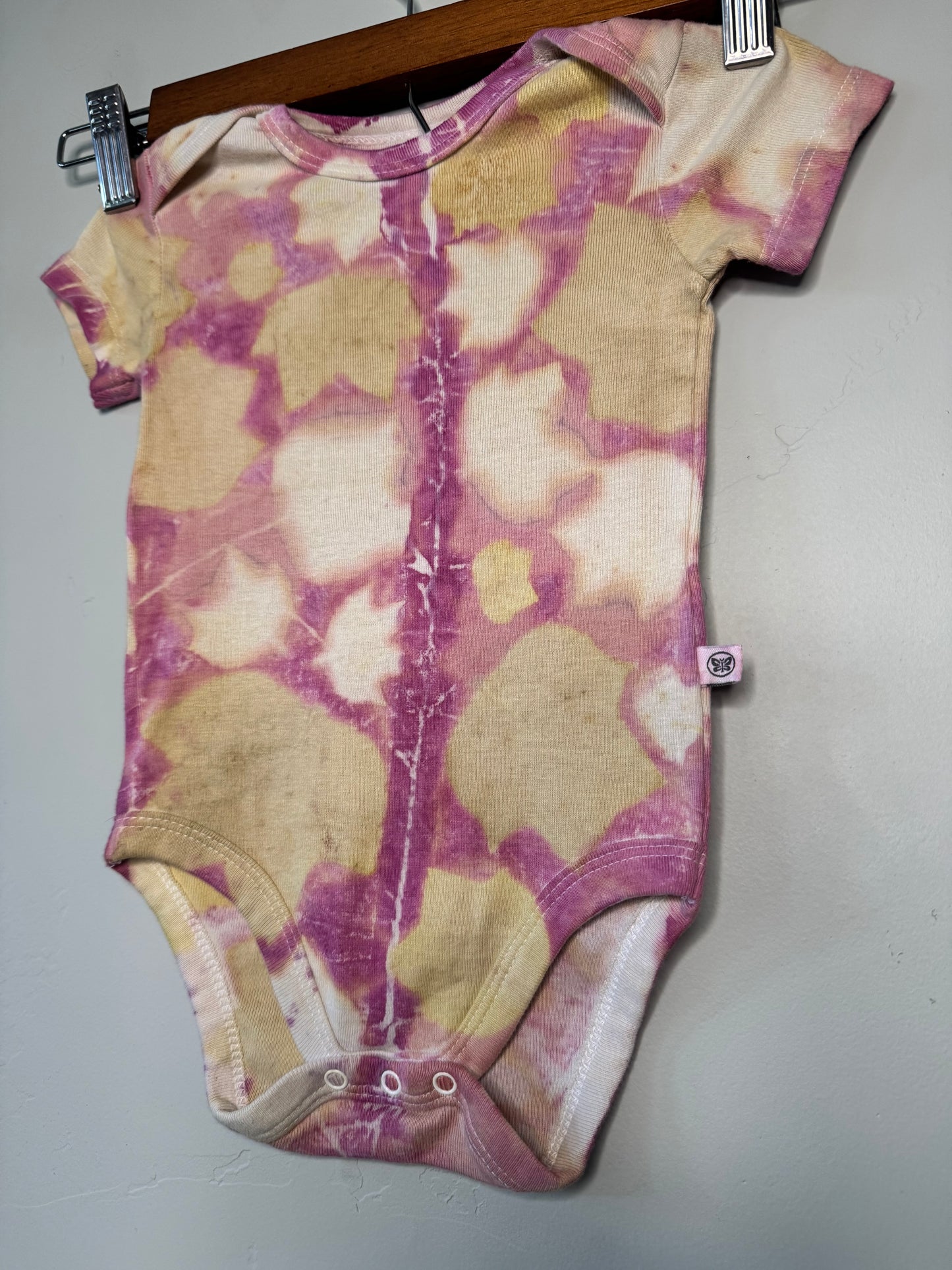 Cochineal | Tulip Tree Leaves | Eco-printed | 6-9 Month Onesie |100% Organic cotton