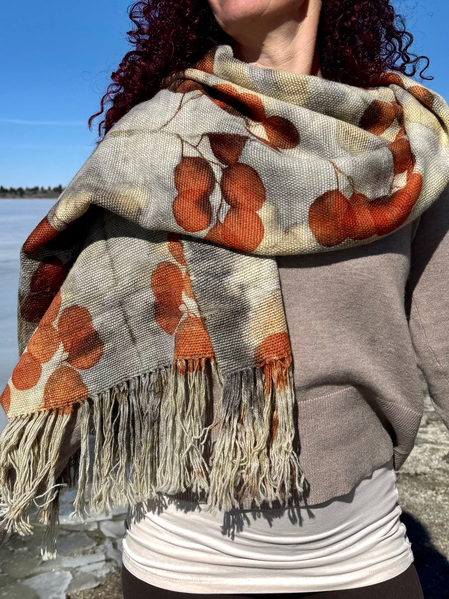 Handwoven Alpaca Shawl | Eucalyptus Eco-print | Fair Trade Bolivian Wrap #2