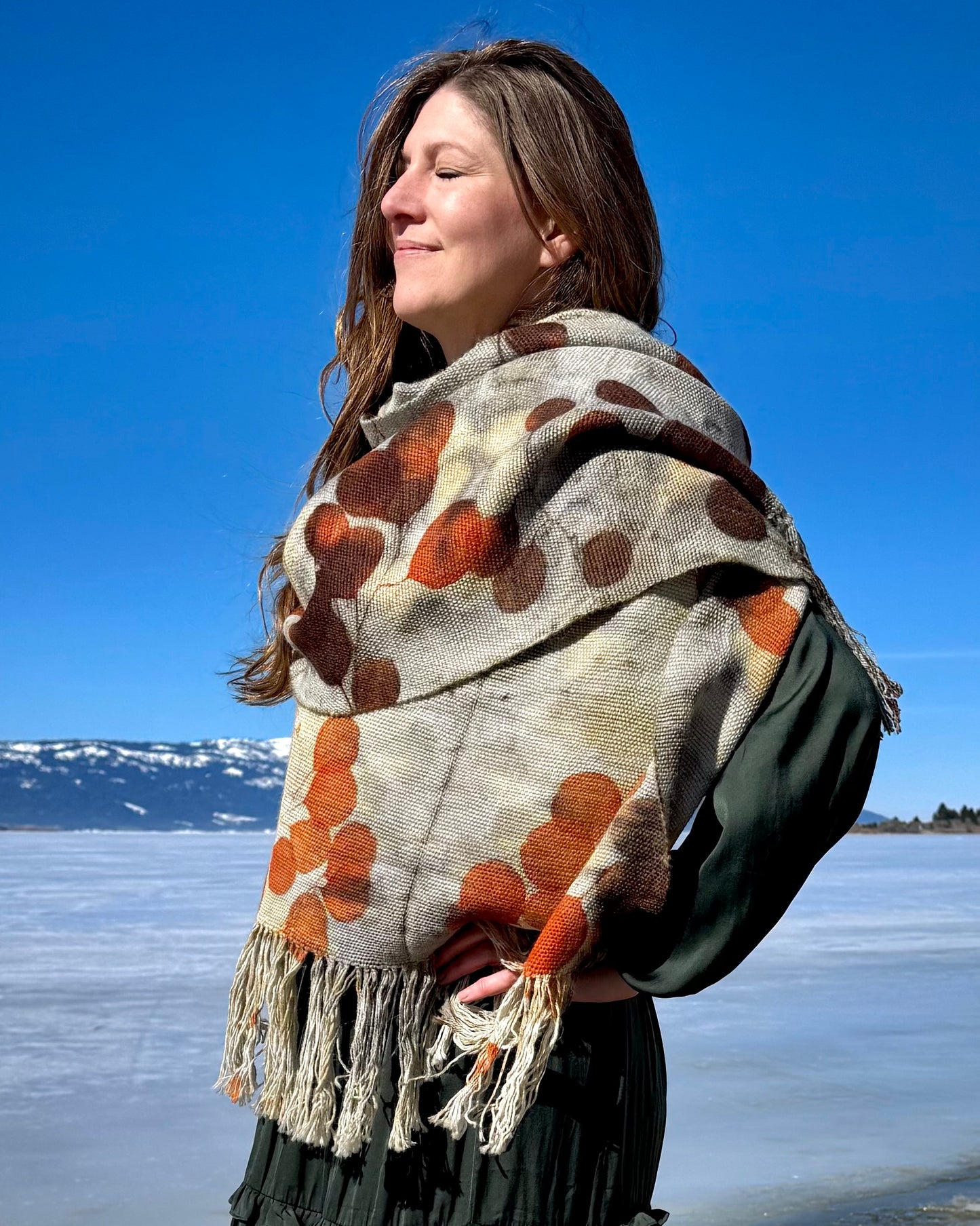 Handwoven Alpaca Shawl | Eucalyptus Eco-print | Fair Trade Bolivian Wrap #2