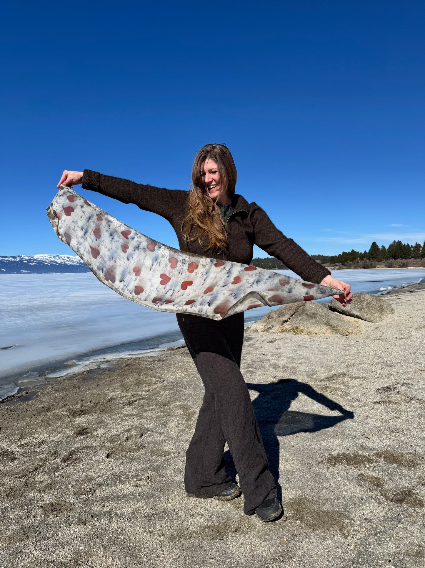 Heartleaf Eucalyptus Eco-Printed Silk-Wool Scarf