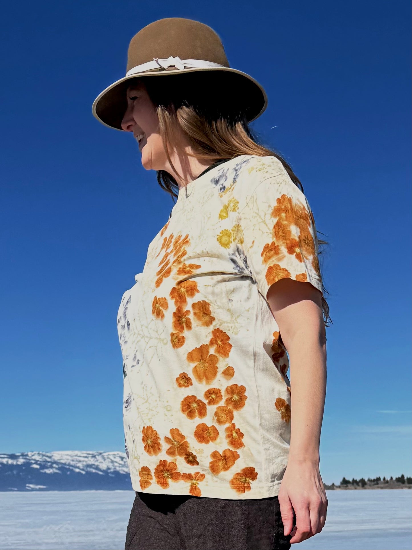 Tango Cosmo, Hopi Sunflower seed, and Dyers Chamomile | Eco-printed | Organic | Fair Trade Cotton