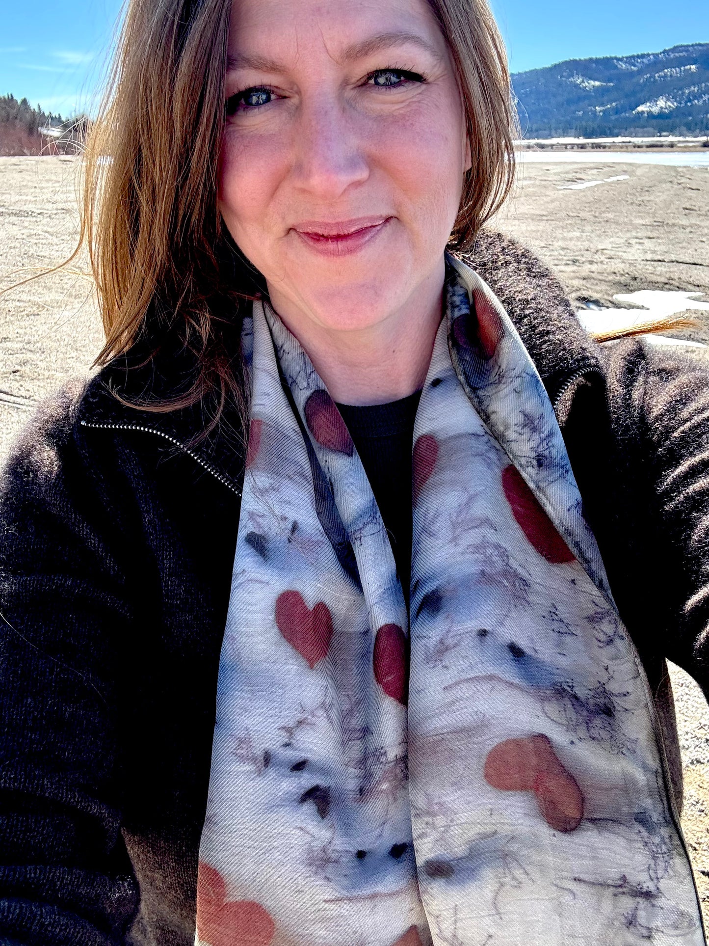 Heartleaf Eucalyptus Eco-Printed Silk-Wool Scarf