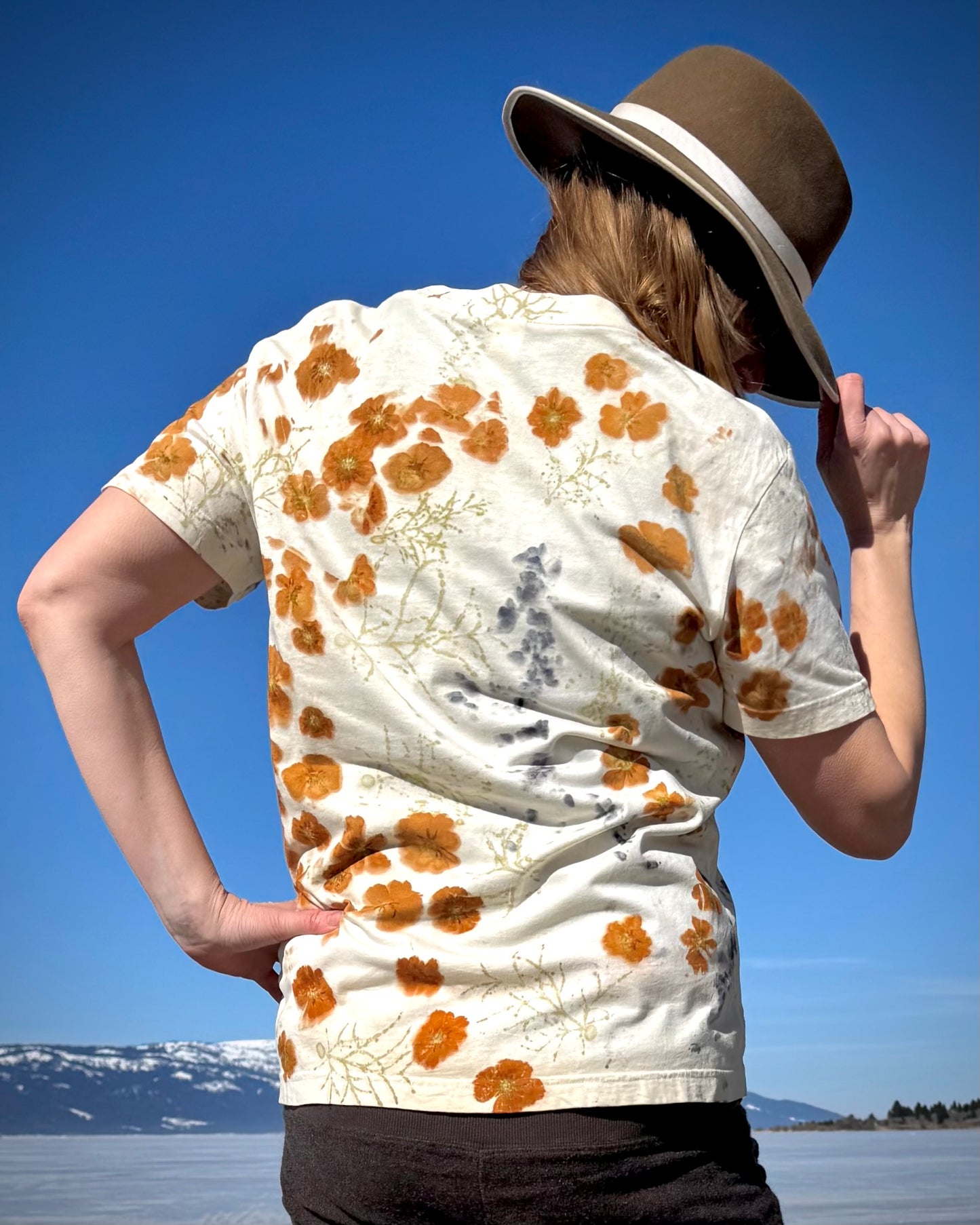 Tango Cosmo, Hopi Sunflower seed, and Dyers Chamomile | Eco-printed | Organic | Fair Trade Cotton