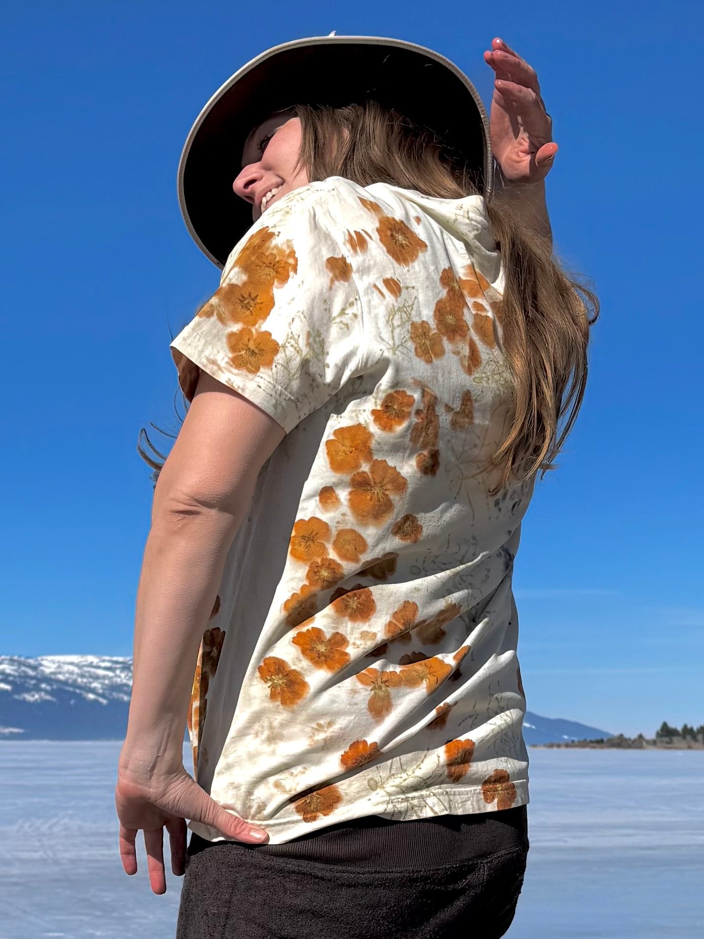 Tango Cosmo, Hopi Sunflower seed, and Dyers Chamomile | Eco-printed | Organic | Fair Trade Cotton