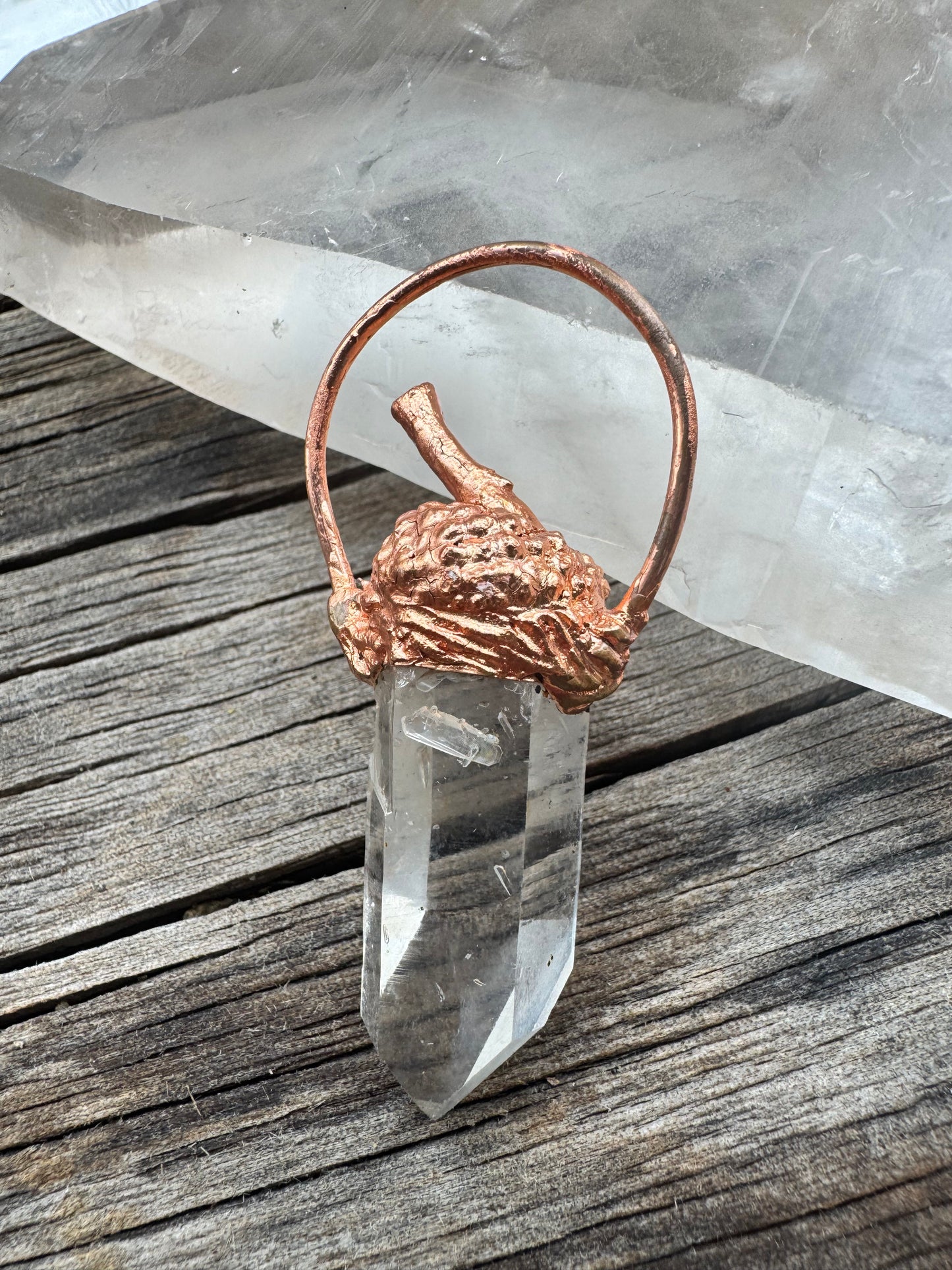 Acorn Electroformed Pendant with Quartz Crystal