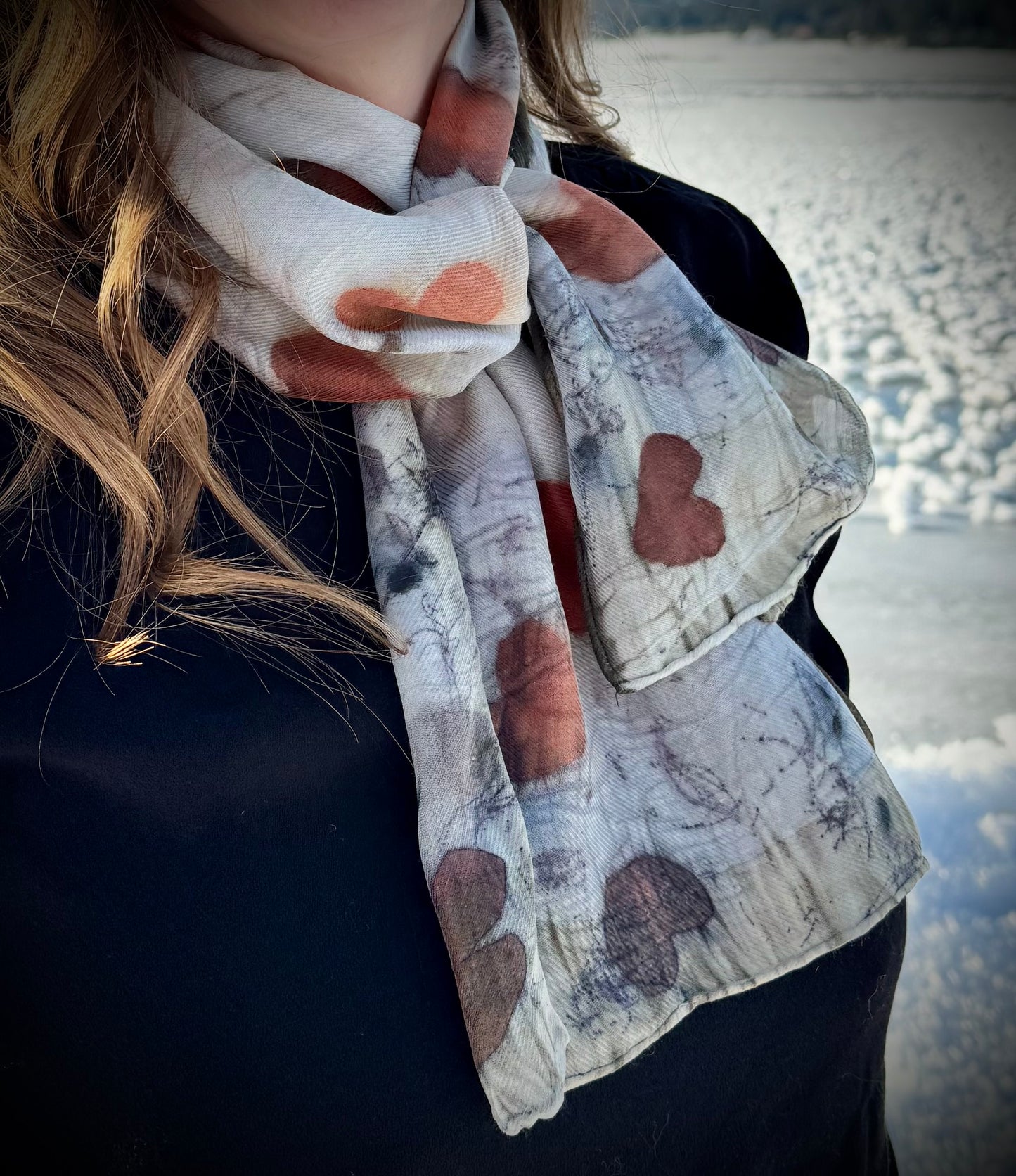 Heartleaf Eucalyptus Eco-Printed Silk-Wool Scarf