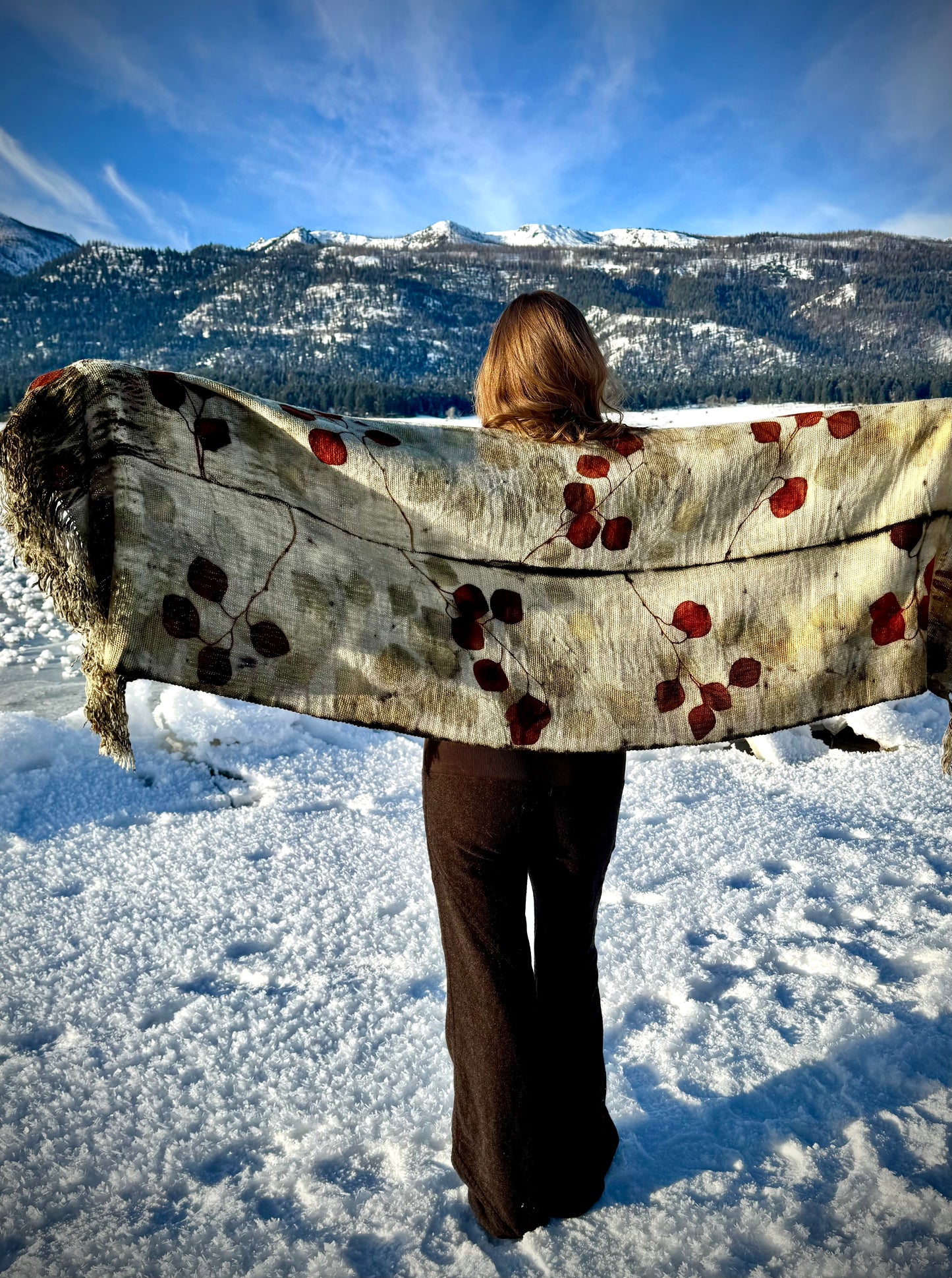 Handwoven Alpaca Shawl – Eucalyptus Eco-Print | Fair Trade Botanical Wrap #1
