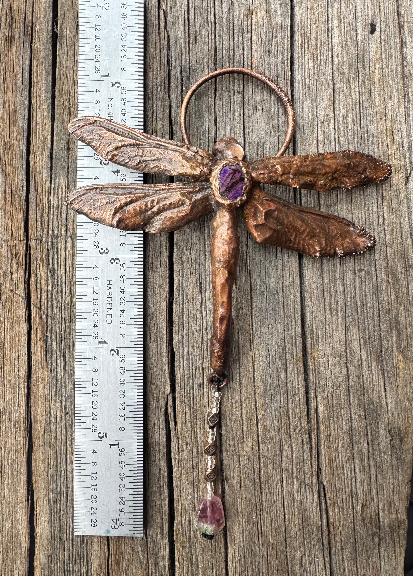 Real Dragonfly | Wall Hanging | Moonstone, Sugilite & Watermelon Tourmaline| Copper Electroformed