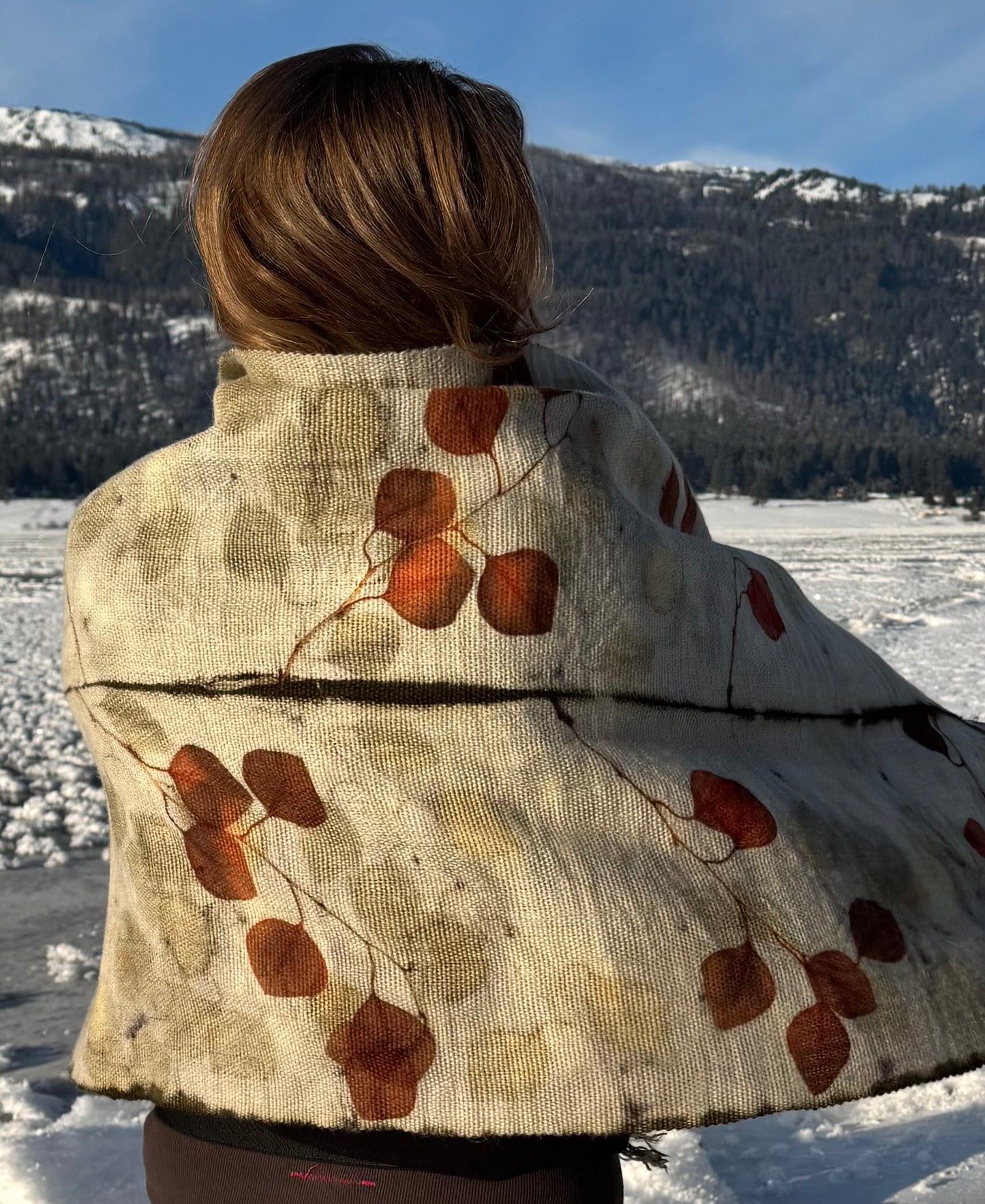 Handwoven Alpaca Shawl – Eucalyptus Eco-Print | Fair Trade Botanical Wrap #1